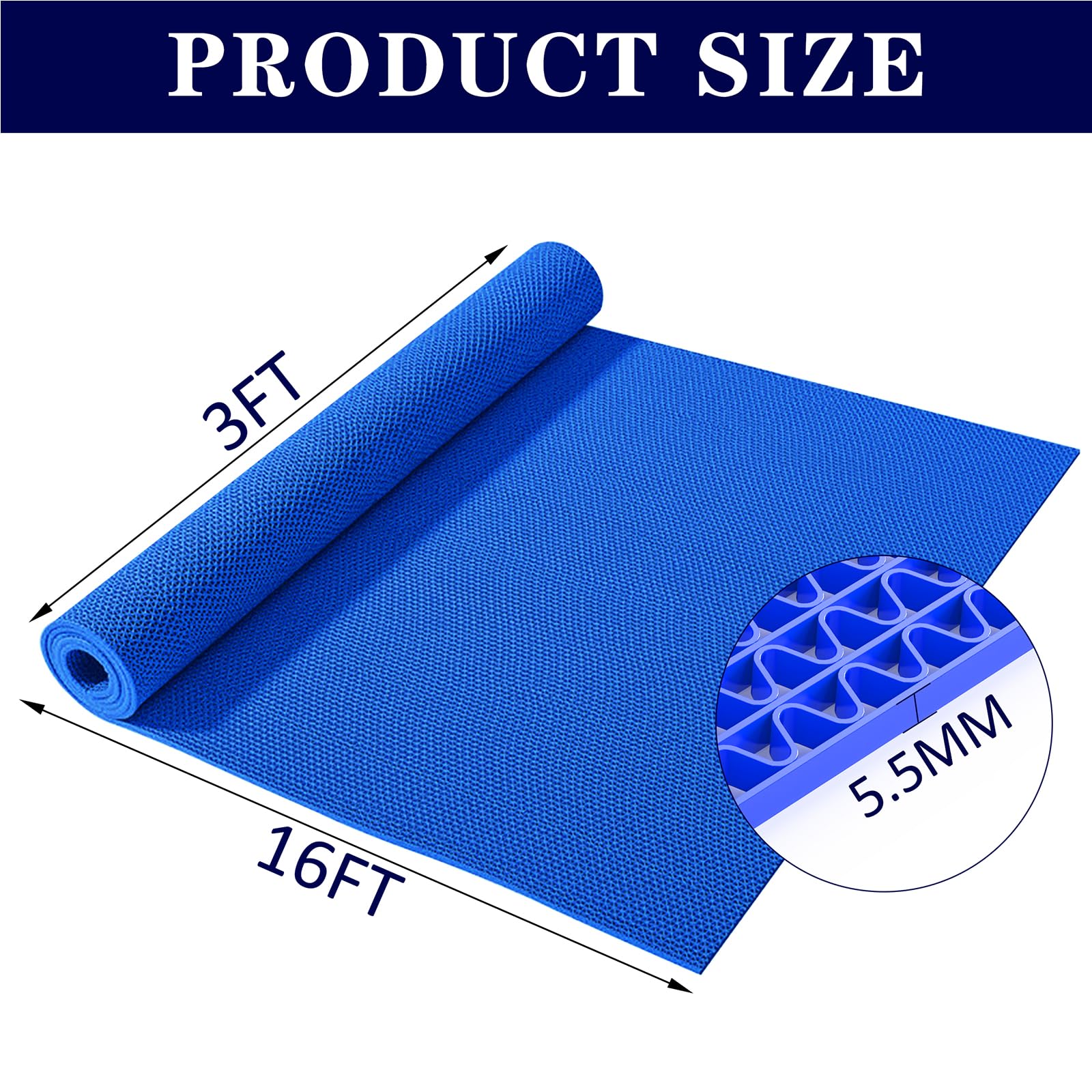 Drainage Mat 3x16 Ft 0.22” Thick PVC Commercial Floor Mat Non Slip Pool Mat S-Shaped Shower Floor Heavy Duty Roll for Wet Area Kitchen Hotels Bars Bathroom Patio Outdoor Indoor Rug (Blue, 3x16 Ft) — Amazon image 2