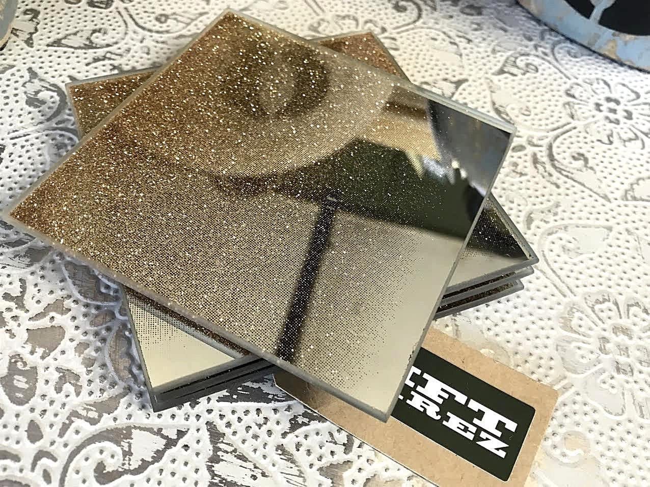 Deenz Gold Gradient Glitter Ombre Glass Coasters & Placemats Home Decorative Stylish Design Elegant For Kitchen Table (4X Coasters)