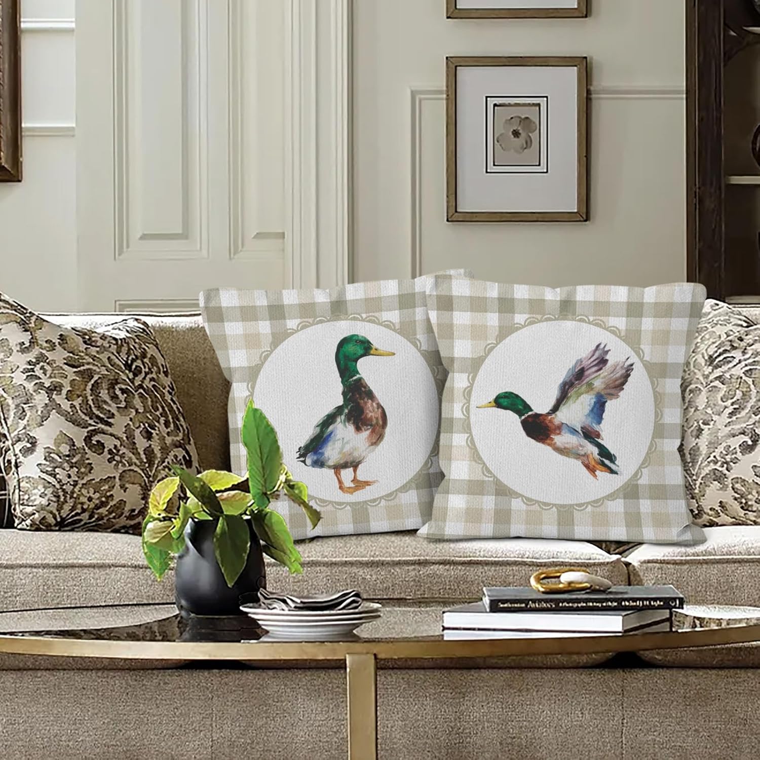 Mallard Duck Throw Pillow Covers 18x18 Set of 2, Mallard Duck Hunting Bird Decor, Farmhouse Hunting Bird Pillow Covers for Home Couch Bedroom - Image 2