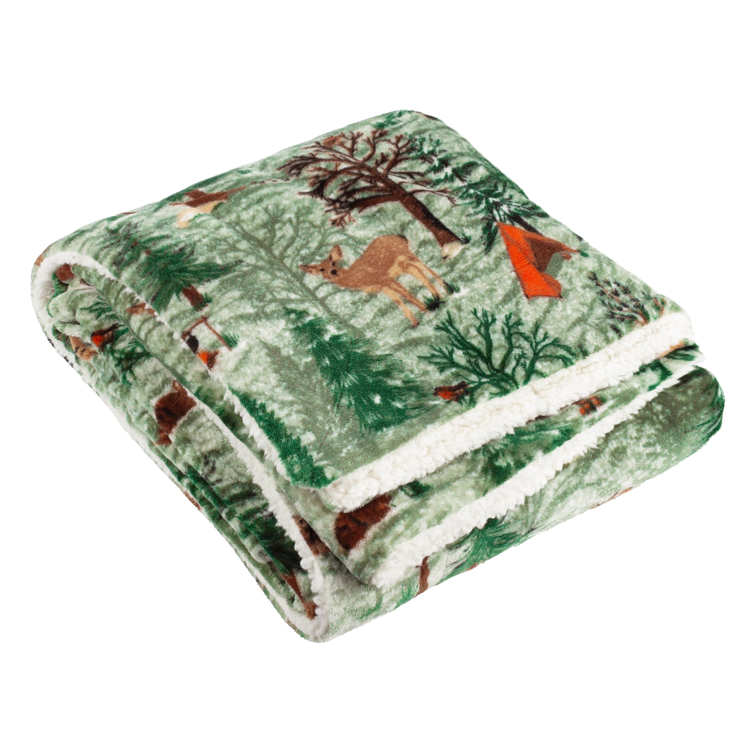 Furn Unisex Green Lodge Wood Sherpa Fleece Throw In 130Cm X 180Cm