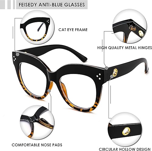 Miniatura 5 de FEISEDY Gafas de luz azul de ojo de gato, de gran tamaño, vintage, gruesas, para mujer, hipster, fiesta, B0026