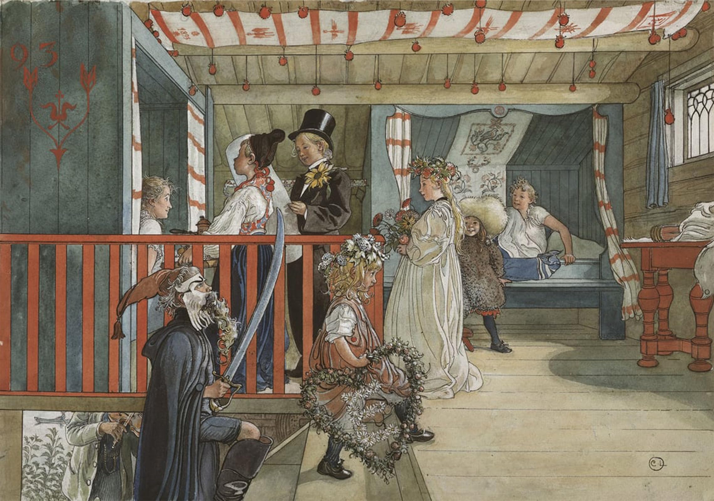 SERENDIPITP Abstract Painting Mural Print Picture Wall Decor Painting A day of celebration, from 'a home' series by Carl Larsson Vintage Wall Artwork for Home Decor 60x90cm