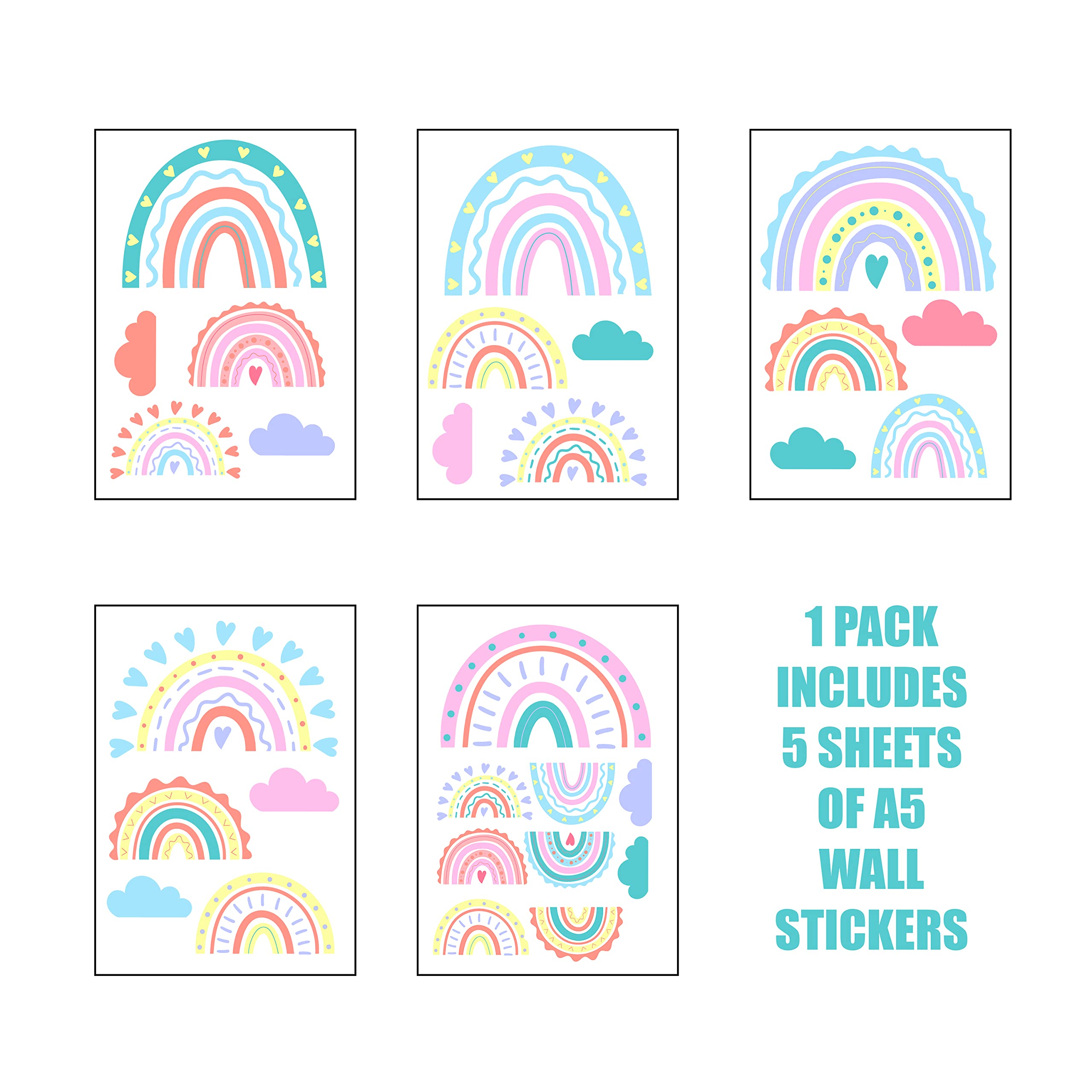 Rainbow Wall Stickers, Cute Girls Bedroom Wall Decals Childrens Cartoon Pastel Rainbow Bedroom playroom Nursery Wall Decals - Image 2