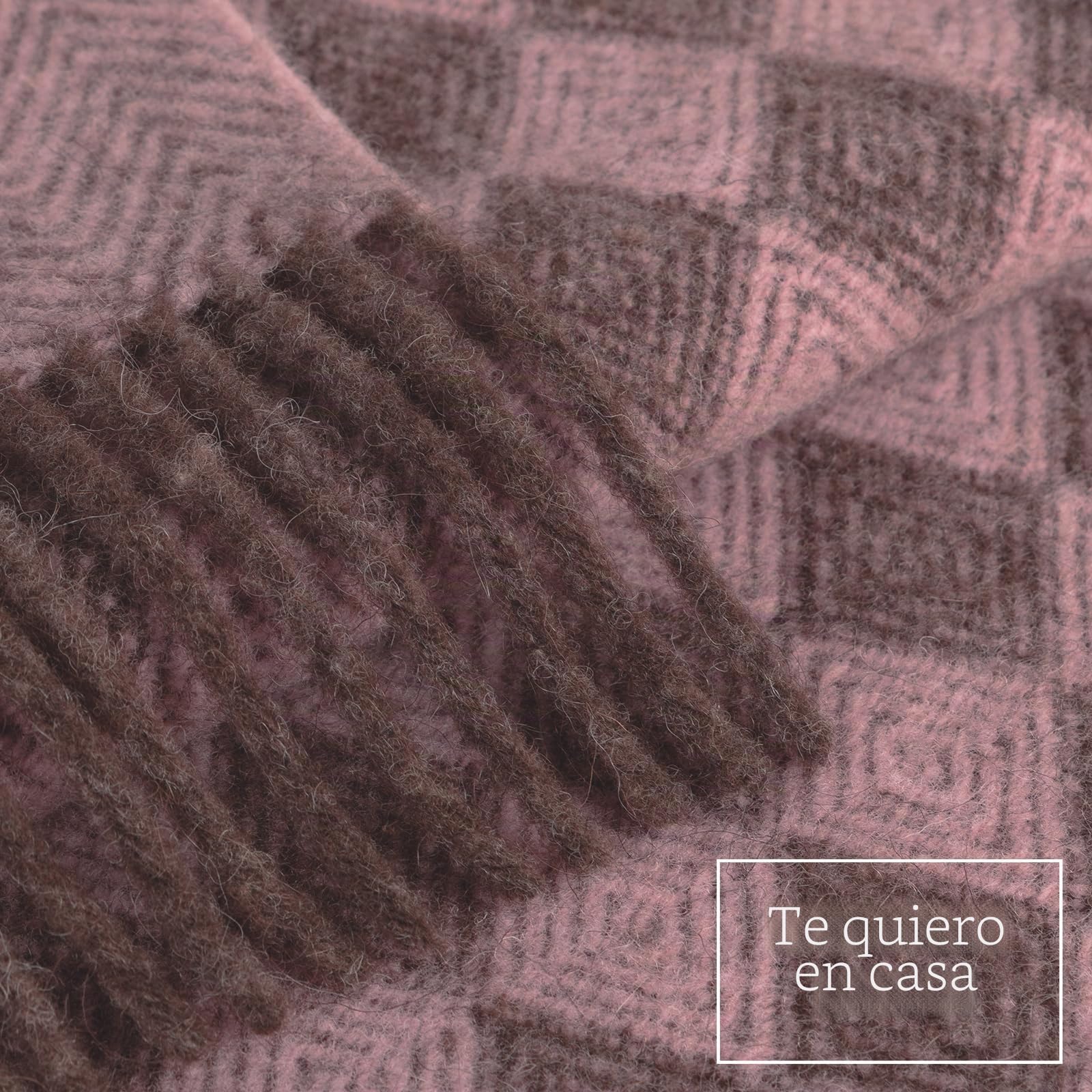 LYHome Manta Lana 100% Plaid de Oveja para Sofa Cama, 140 x 200 cm | Colcha Cubre Decorativa, Mantas Sofas, Blanket Invierno Verano Grande para Viaje (Marrón con Rosa Pálido Rombos Nórdico)