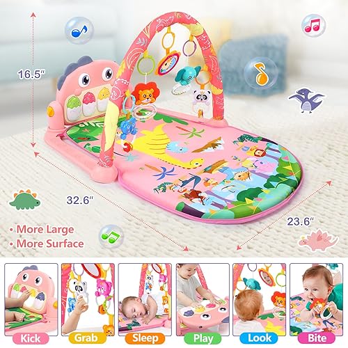 Miniatura 5 de UMIKU Tapete de juego para bebé, centro de actividades para bebés recién nacidos, piano, gimnasio, música y regalos para bebés ligeros, para niños y