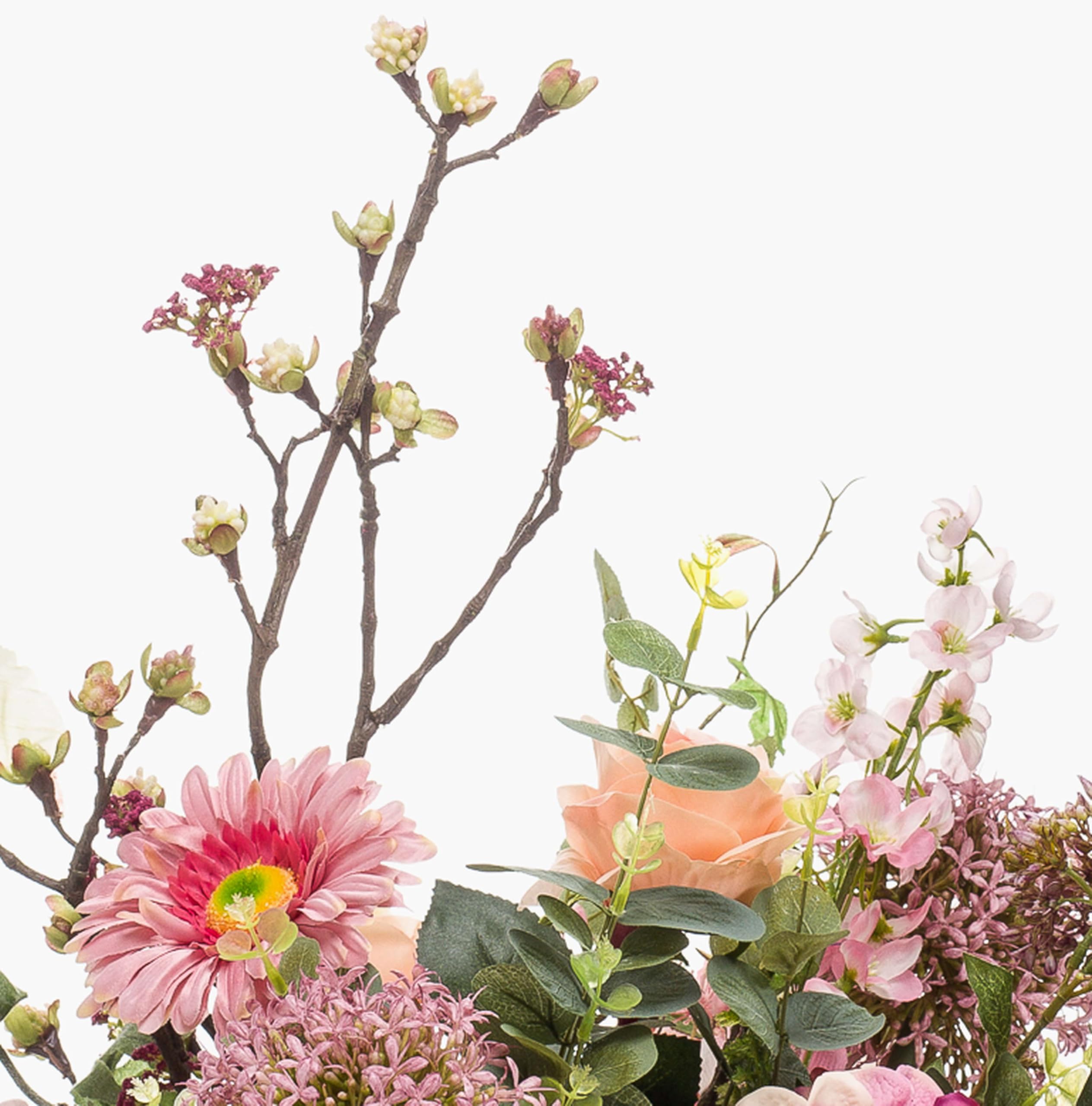 artplants.de Mazzo di Fiori Artificiale Feme, Rosa-Verde, 65cm, Ø 40cm | Bouquet di Fiori Finti/Fiori Sintetici