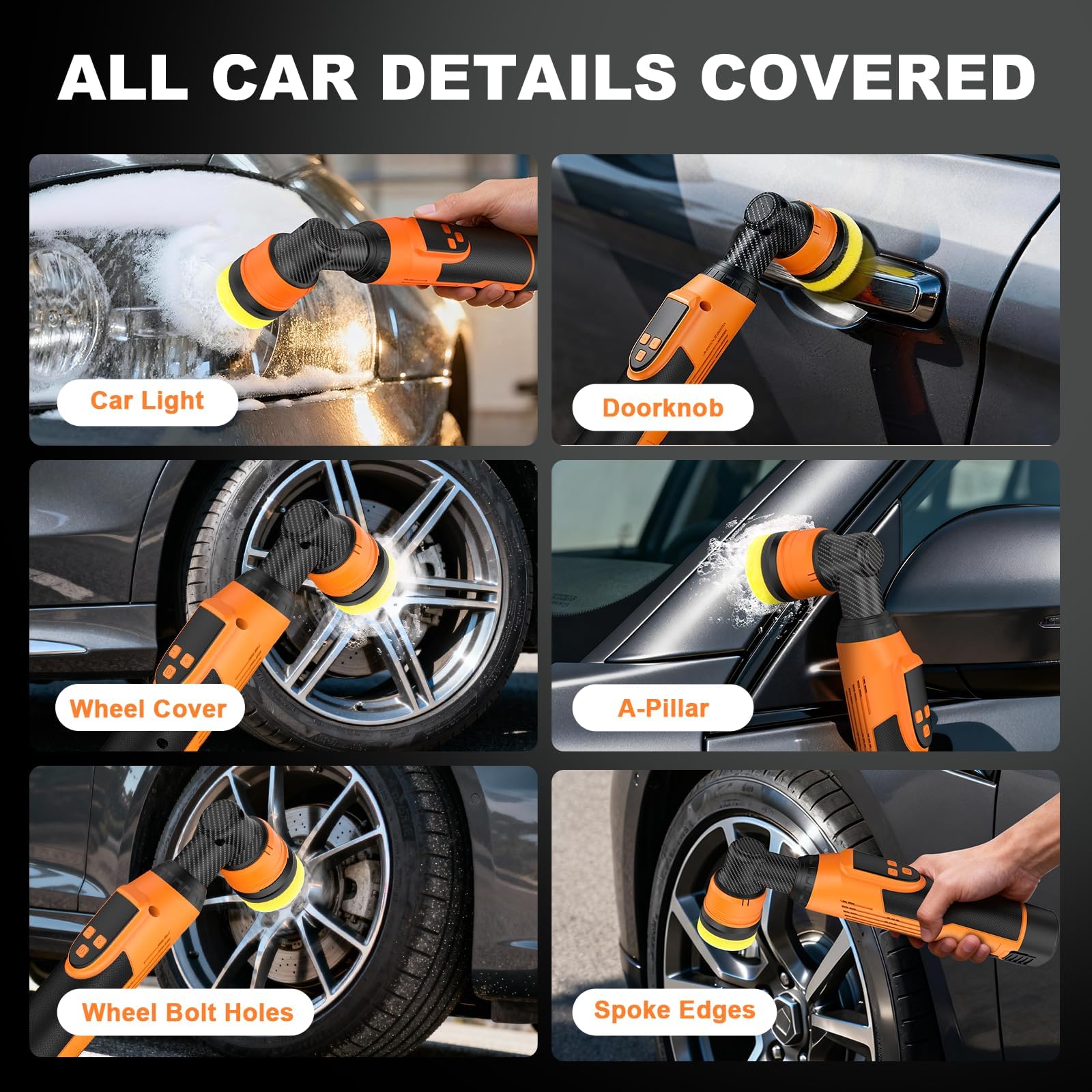 Protmex Mini Poliermaschine Auto Akku, 1.2/1.6/2 Inch Mini Poliermaschine 8 Geschwindigkeiten 2500-6000RPM Rotations&Orbital Polieren 12V 2.0Ah Batterie Auto Polier für Autodetailing