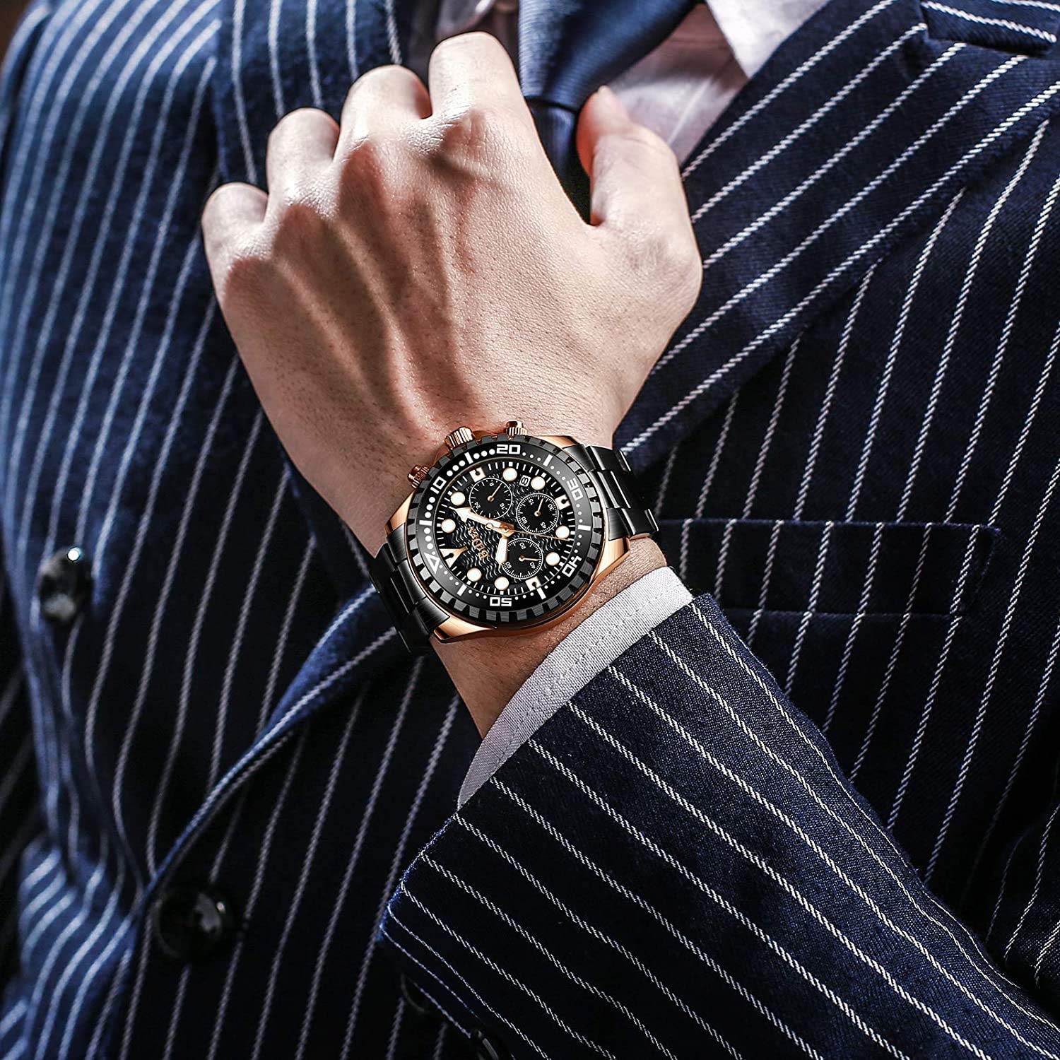 MASTOP Reloj para hombre con cronógrafo, resistente al agua, de acero inoxidable, con fecha de negocios, analógico, de cuarzo, para hombre