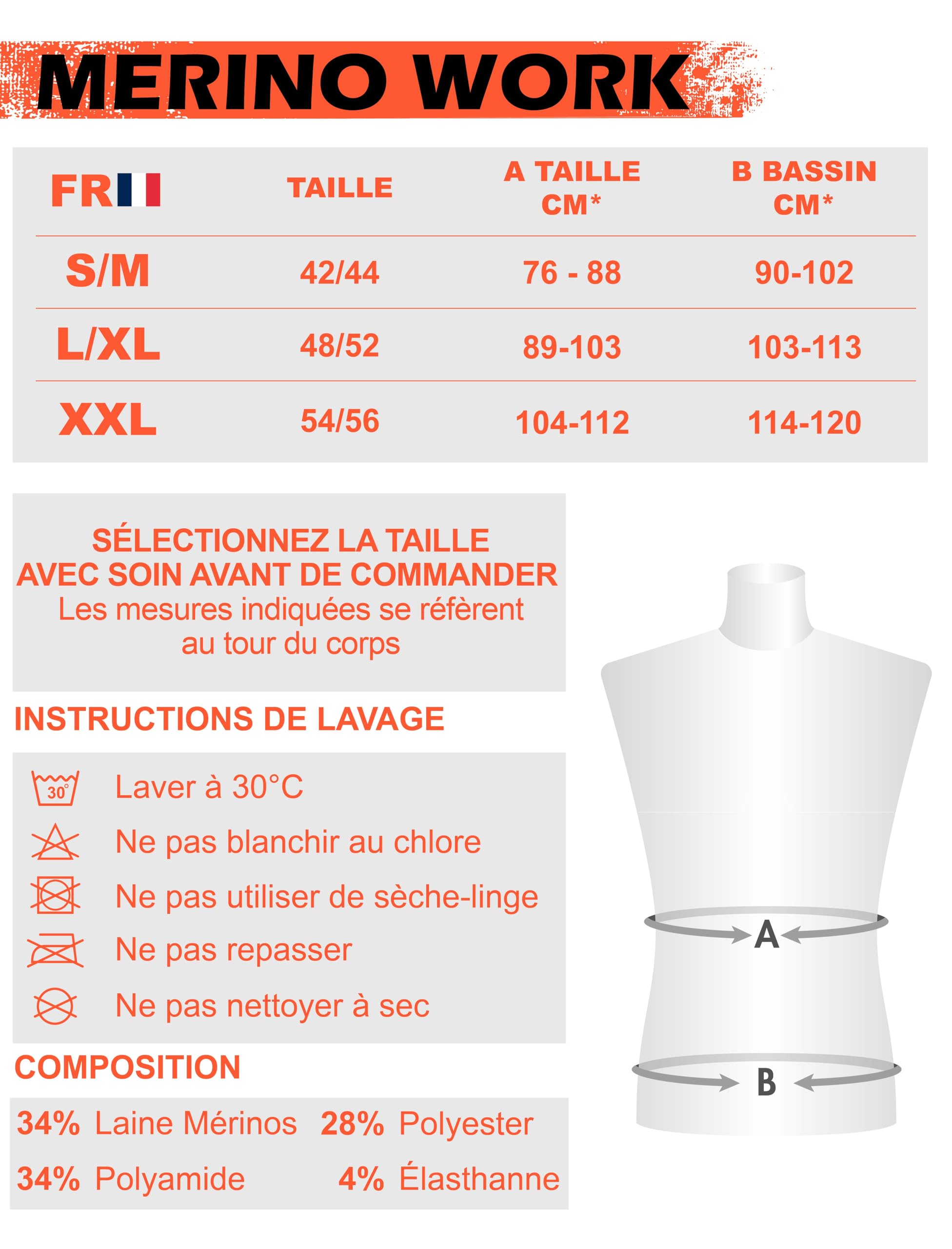 Collant Thermique Homme Merinos - sous Vetement Thermique Homme de Travail, Extensible, sans Coutures, Respirant et Thermorégulateur, Made in Italy
