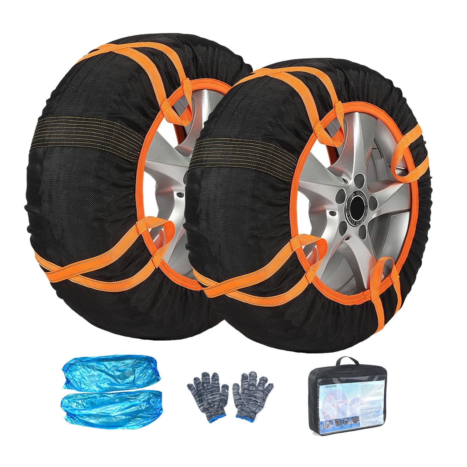 Tire Snow Sock,Auto Socks,Snow Socks For Tires,With Reflective Warning Strips Anti-Slip Traction,Easy Installation,High Performance,Fit Tire Width 185-295mm,2pcs(185/75R16)