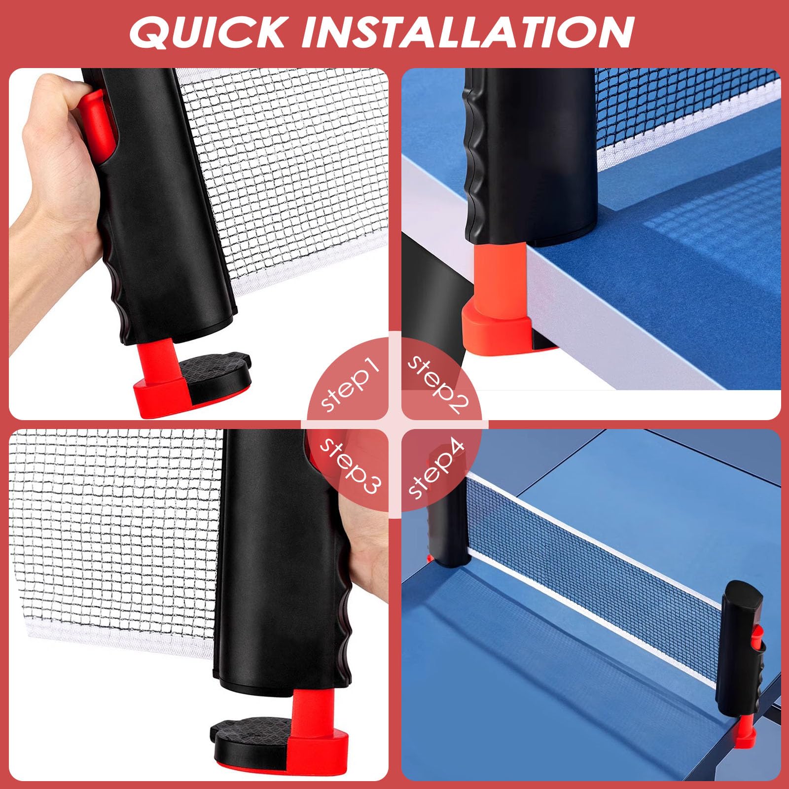 Palas Ping Pong Set, Raqueta de Tenis de Mesa, Incluye 2 Raquetas de Ping Pong, 6 Pelotas, 1 Red de Tenis Mesa Retráctil, 1 Bolsa, Uego Tenis Mesa para Principiantes y Jugadores Avanzados