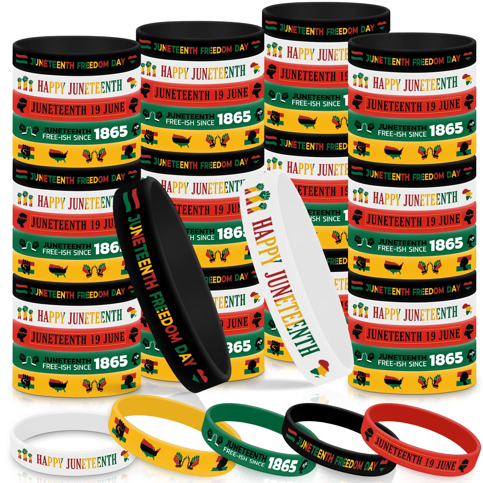 Liliful Happy Juneteenth Silicone Wristbands Juneteenth Party Supplies Juneteenth Freedom Day Rubber Bracelets June 19th 1865 Silicone Wristbands for