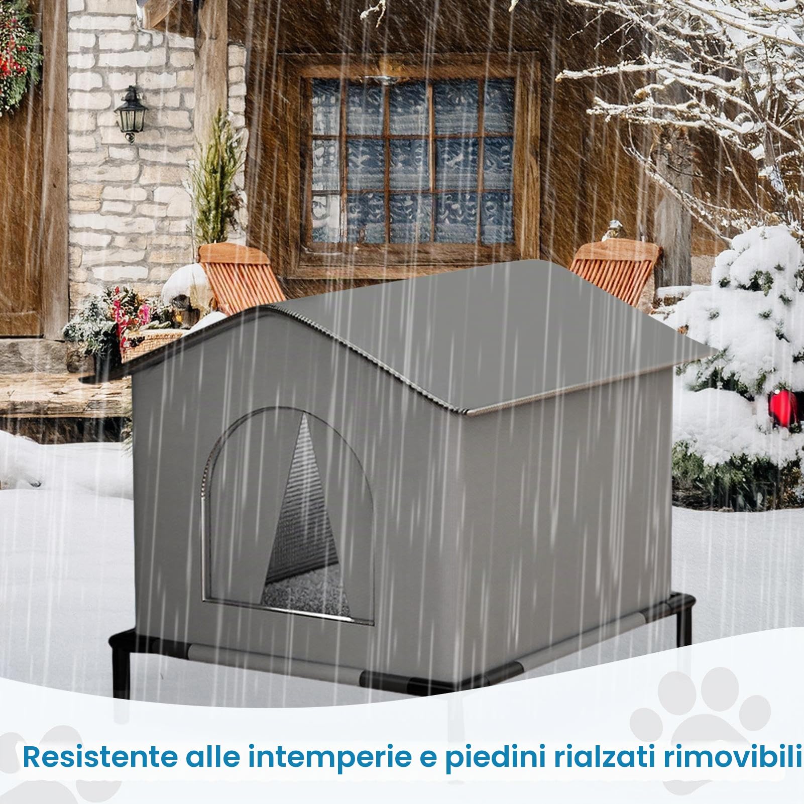 Generico Cuccia Per Gatti Da Esterno Tessuto Oxford - Rifugio Riscaldato Per Gatti, Cuccia Antifreddo, Con Stand Y Tappeto Di Riscaldamento A Doppia Faccia, Per Appartamento, Ve-randa, Giardino