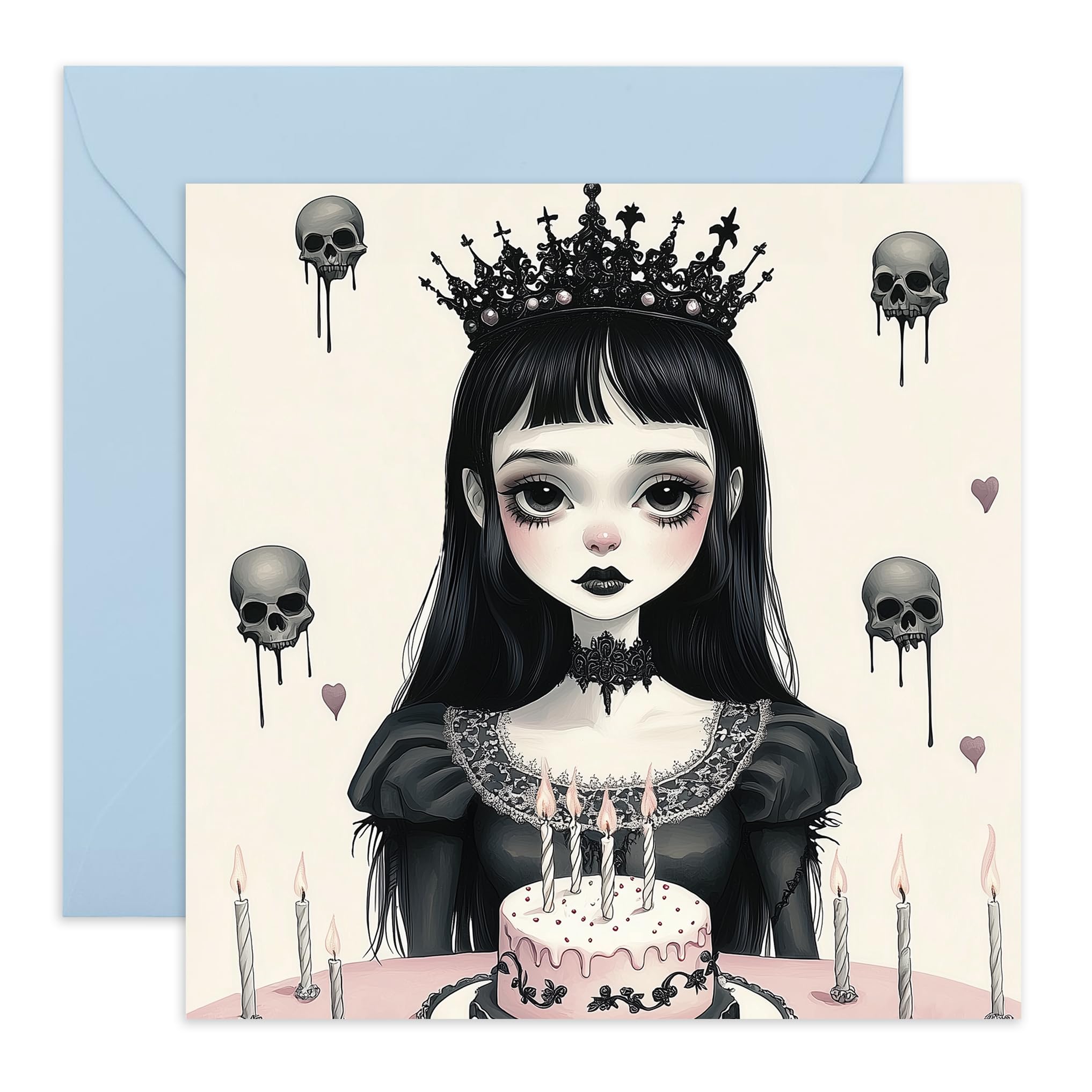 CENTRAL 23 Gothic Birthday Card - 'Goth Princess Birthday Skulls' - Gifts for Friends, Colleague, Sister, Her - Black - Comes with Fun Stickers