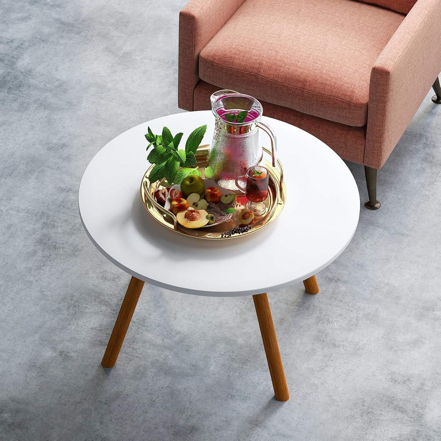 Mesas de centro redondas de madera, pequeñas mesas de salón retro con 4 patas de madera, mesa de centro baja para actividades infantiles, mesa de té pequeña de estilo nórdico para comedor, cafetería