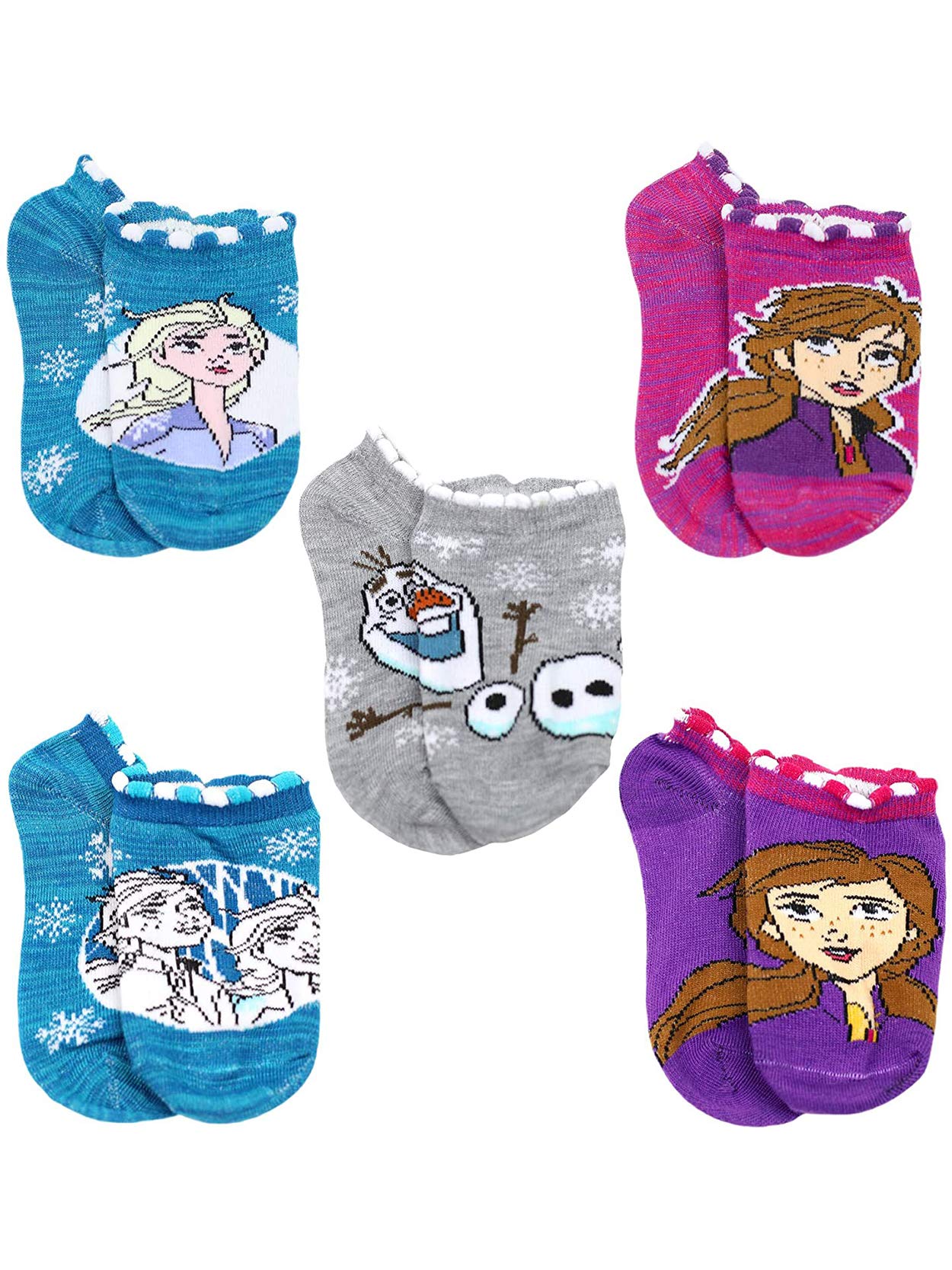 Disney Kraina Lodu 2 Elsa Anna Dziewczynki Maluch 5-pak No Show Skarpety Zestaw