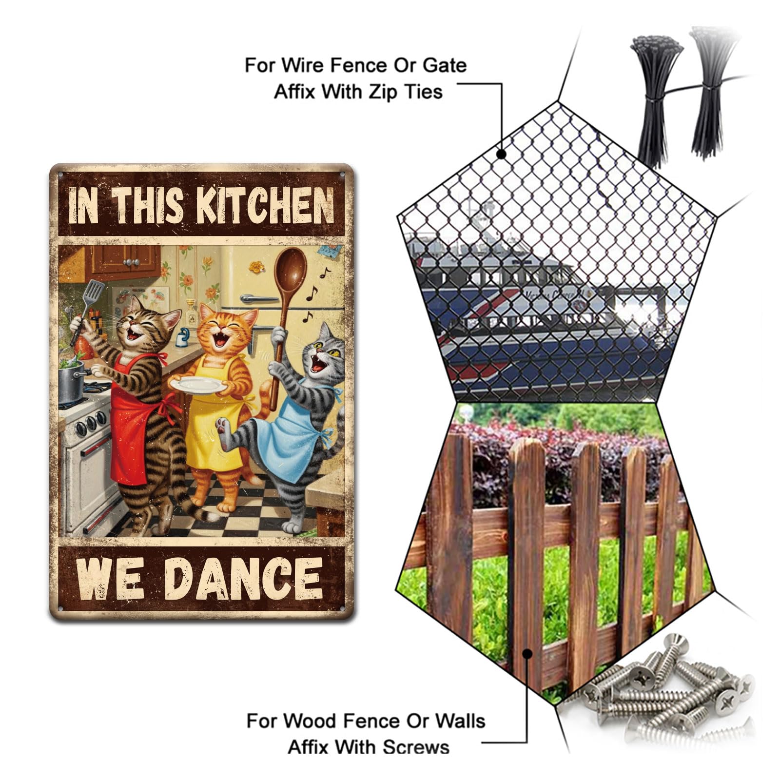 GLOBLELAND Dancing Cat Kitchen Metal Tin Sign 8x12in "We Dance" Vintage Painting Tin Signs Wall Poster Plaque for Kitchen Dining Room Living Room Café Cat Lover's Space Home Decor - Image 4