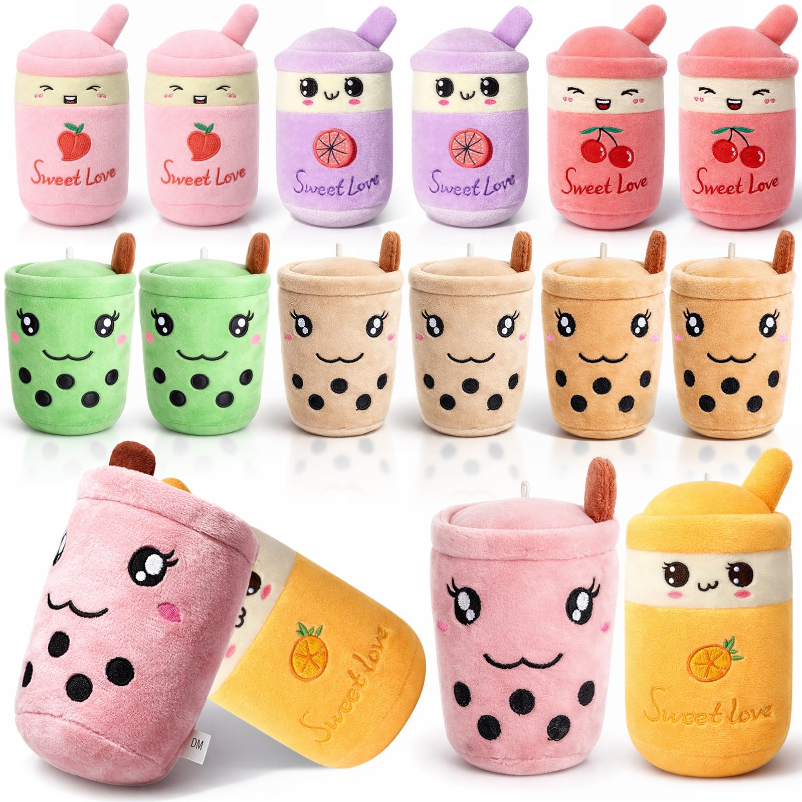 Jerify 16 Pcs Bubble Tea Plush Bubble Party Favors Fruit Milk Plush Toy for Kids Adults Bags Backpacks Purses Birthday