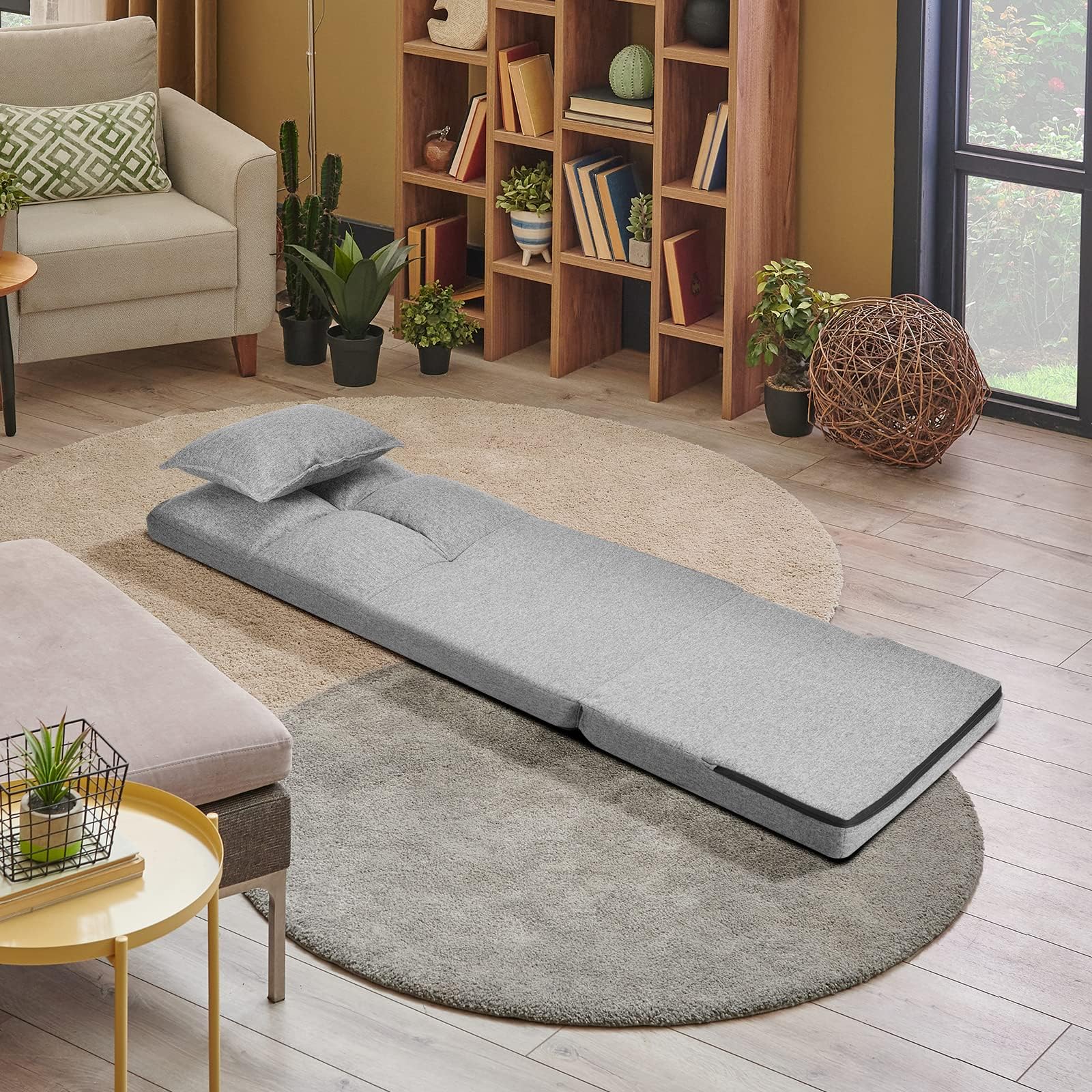 RELAX4LIFE Bodensessel klappbar, Bodenstuhl mit 5 verstellbaren Rückenlehne, Bodensofa mit Kissen, Liegesofa, Liegesessel für Schlafen Lesen Meditation, Sitzkissen für Wohnzimmer (Grau)