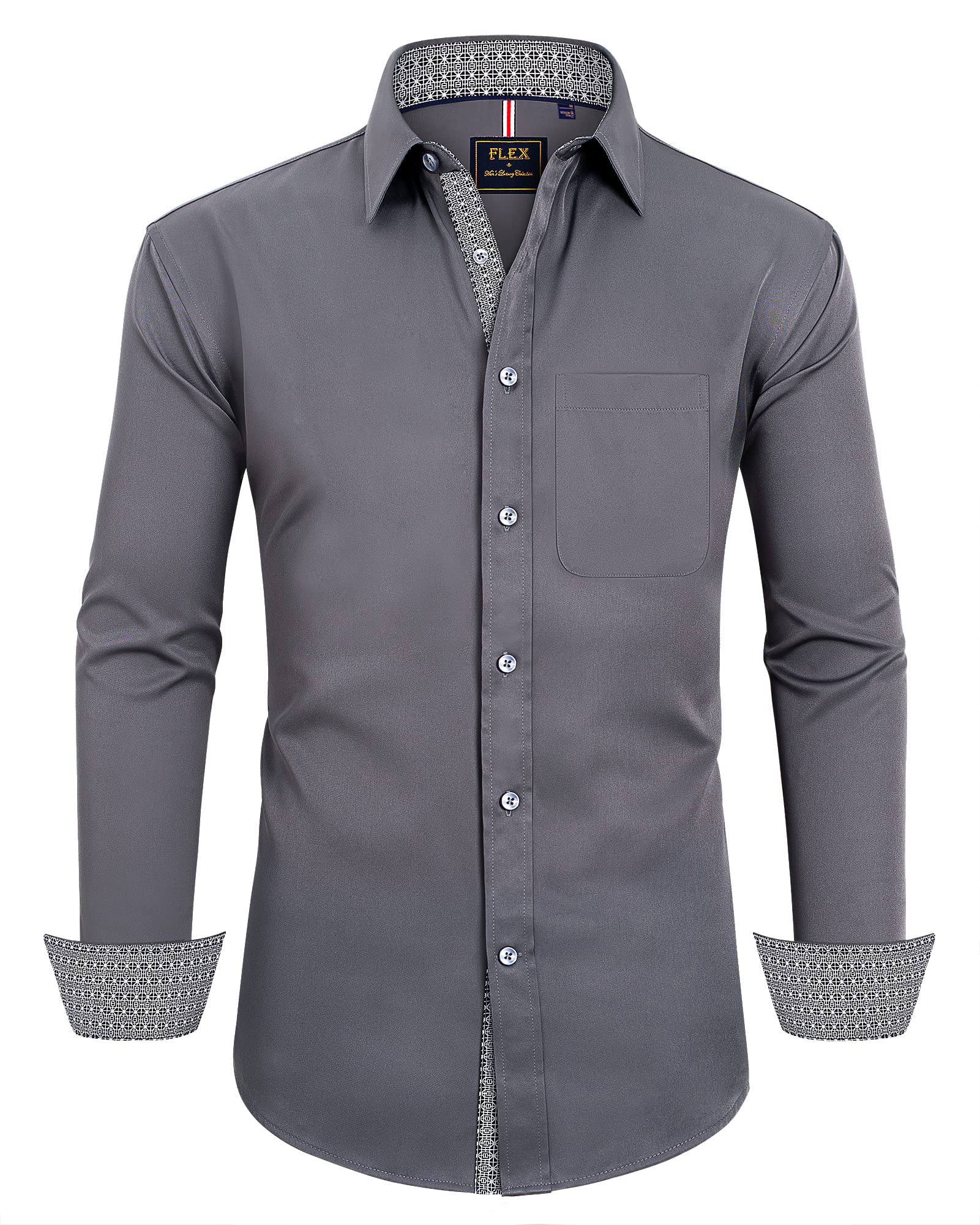 Alimens & GentleMen's Dress Shirts Long Sleeve Wrinkle-Free Business Casual Button Down Shirt