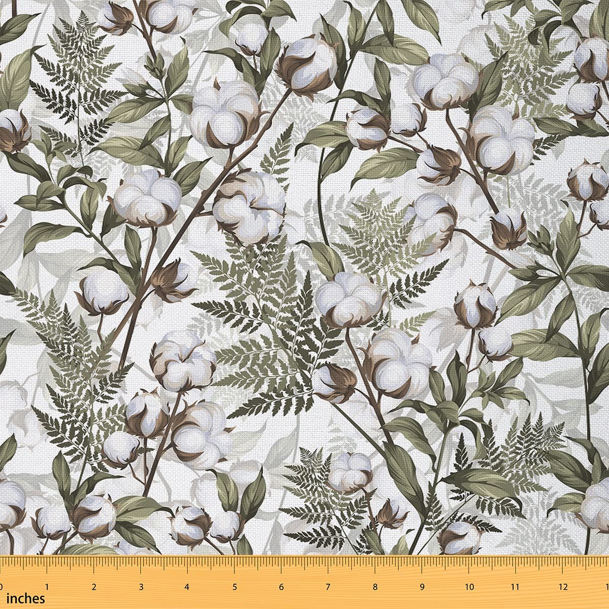 White Cotton Print Fabric by The Yard Rustic Farm Plants Botanical Leaf Decorative Fabric for Upholstery and Home DIY Projects Palm Leaves Hand Sketched Fabric for Kids Boys Girls Gifts,10 Yards โ image 1
