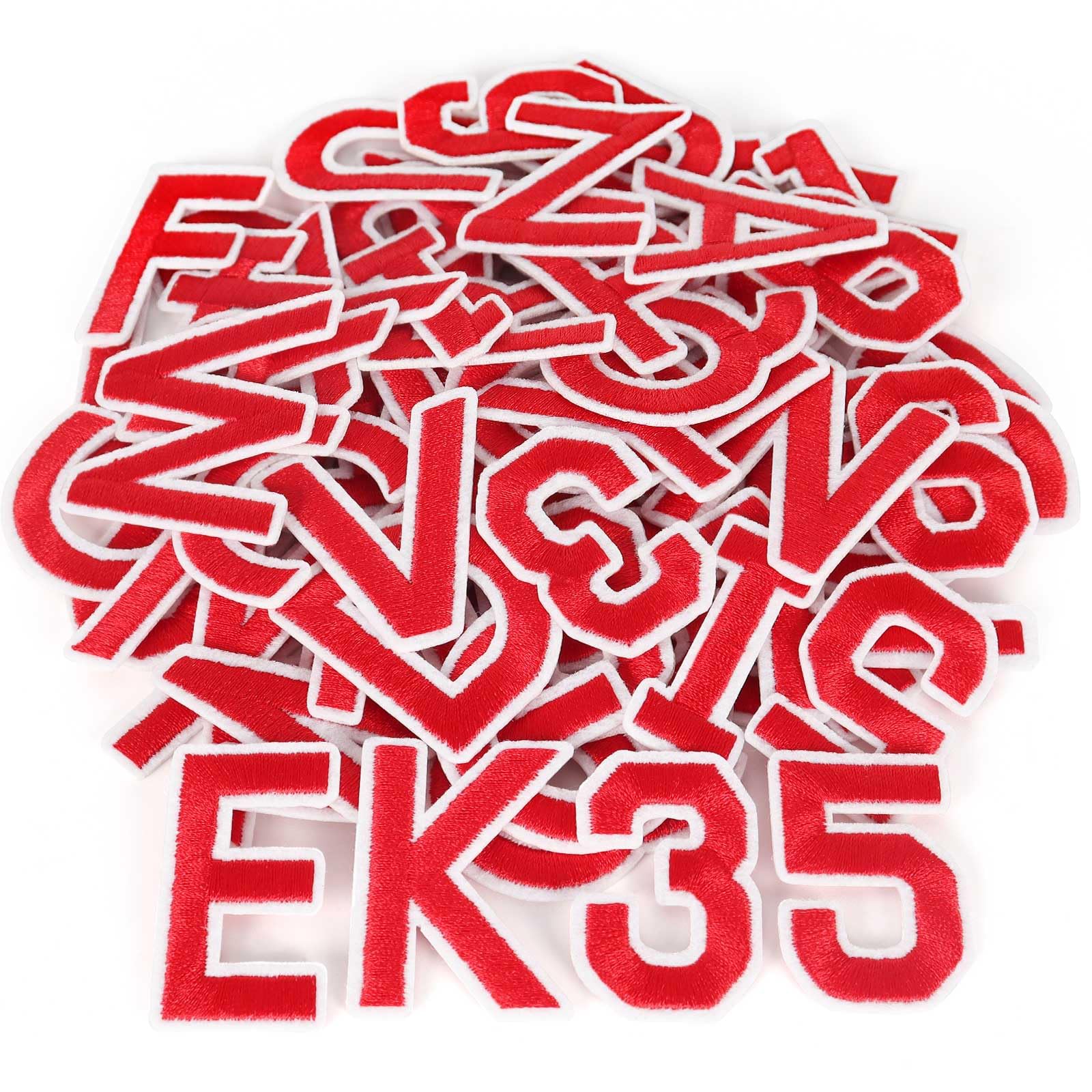 LIGHOON 72 Pcs Iron On Letters and Numbers Patches for Clothes, 2 Sets Red Alphabet Embroidered Patch A-Z & Numbers 0-9 Applique for Clothing Backpack Fabric Jeans Hats Jersey Dress Shoes Bags