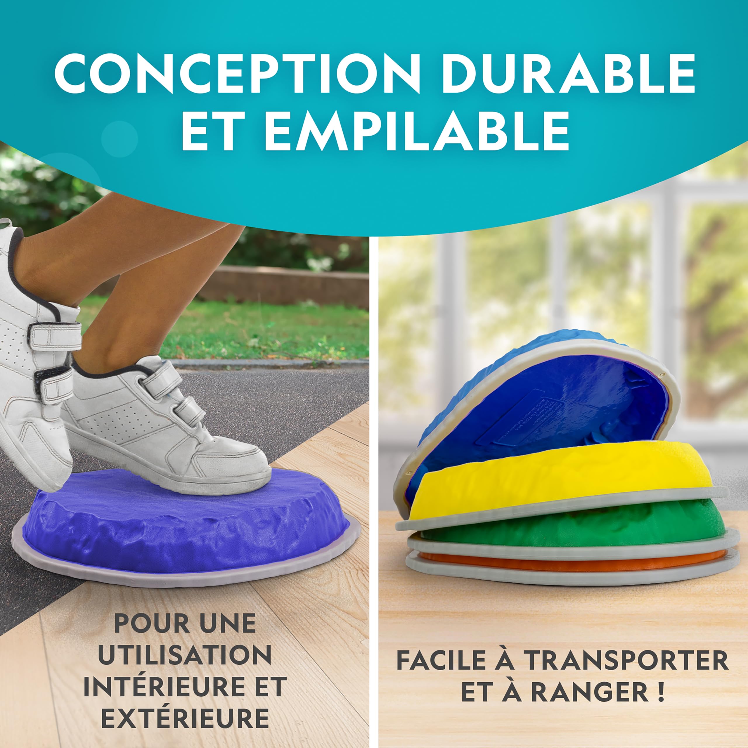 National Geographic Kids Jumbo Pierres D’Équilibre – 12 Pierres Antidérapantes 3 Hauteurs Dé en Mousse Cartes Play & Learn Parcours Obstacles Intérieur Extérieur Enfants 3+