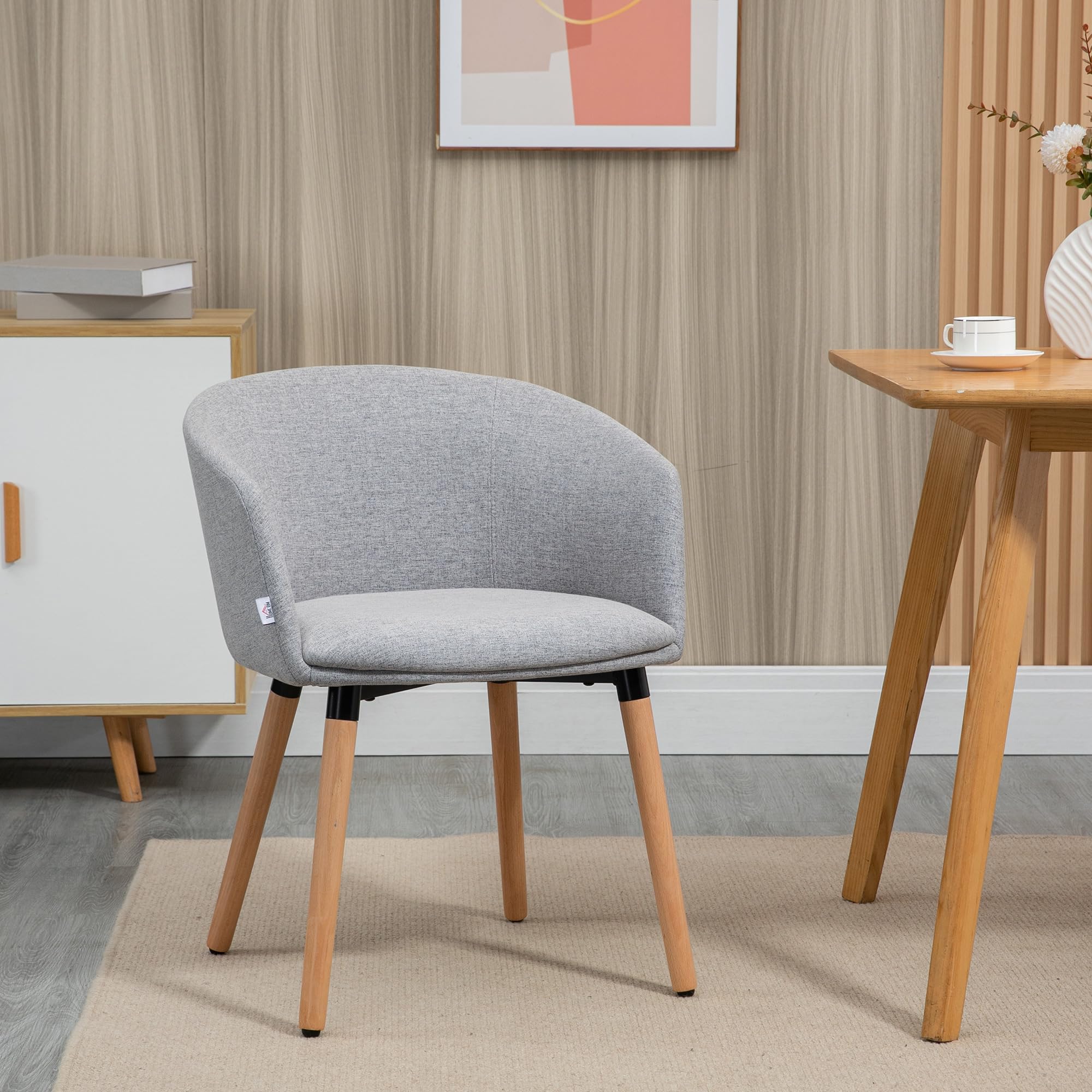 HOMCOM Silla de Comedor Butaca de Salón Lino Sintético 57x56x72 cm Gris