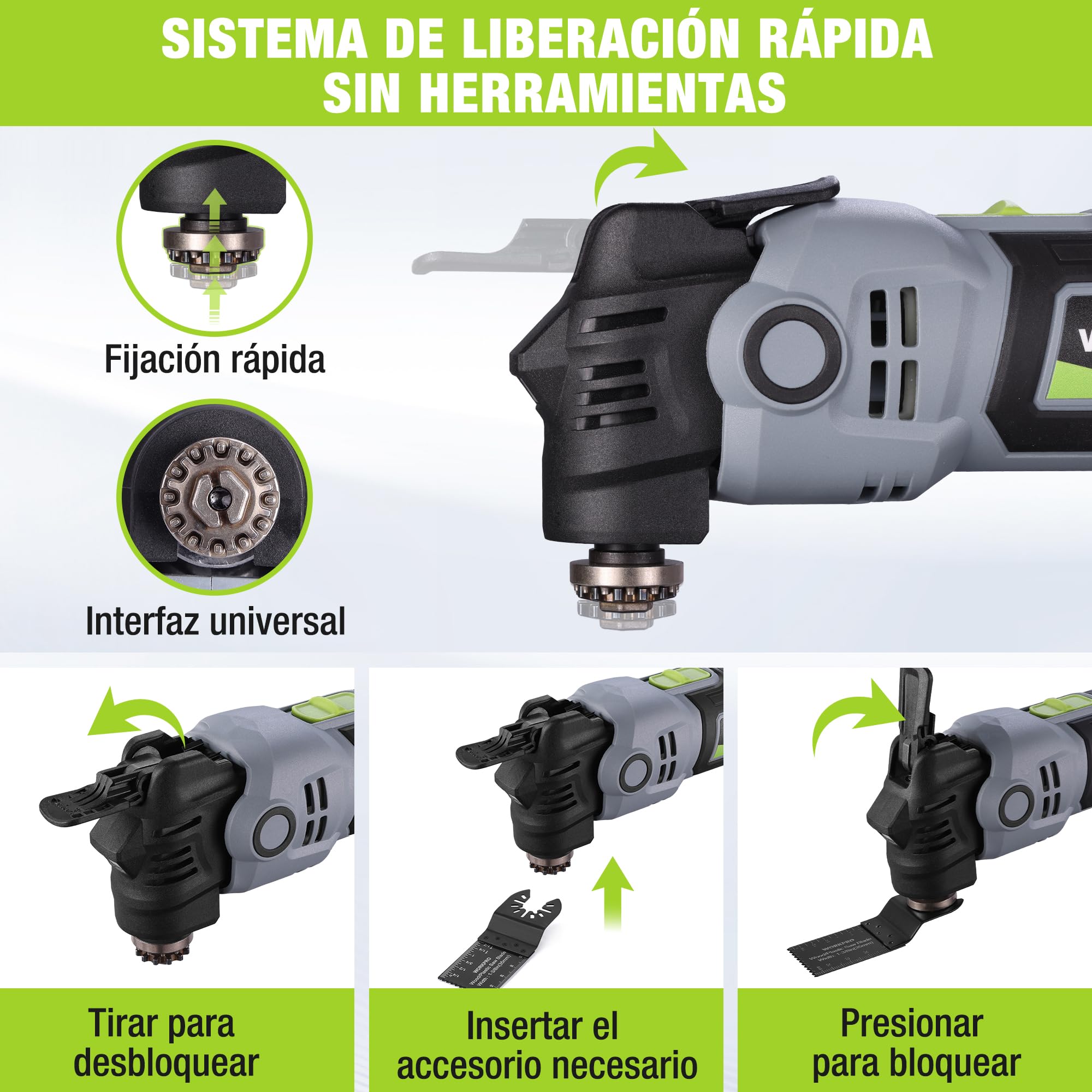 WORKPRO Herramienta Oscilante 400 W, Multiherramienta Eléctrica con 23 Accesorios y Bolsa, 6 Velocidades (15000–22000 RPM), Ángulo de Oscilación de 3,5°, Ideal para Cortar, Lijar y Raspado