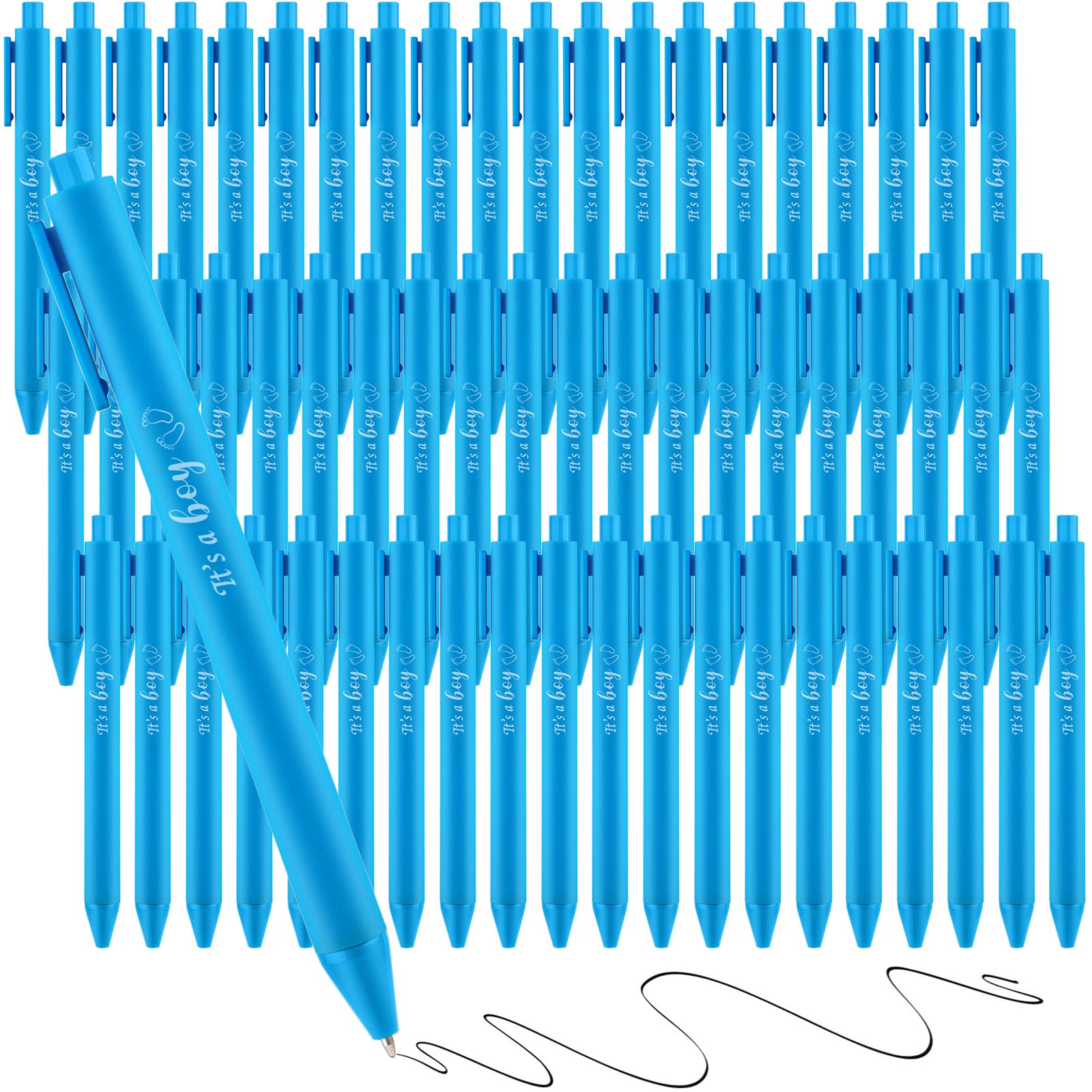 60 bolígrafos azules para baby shower, bolígrafos retráctiles con tinta negra para fiestas de niños, baby shower, invitados, profesores, estudiantes, oficina, escuela, escritura, diario, suministros