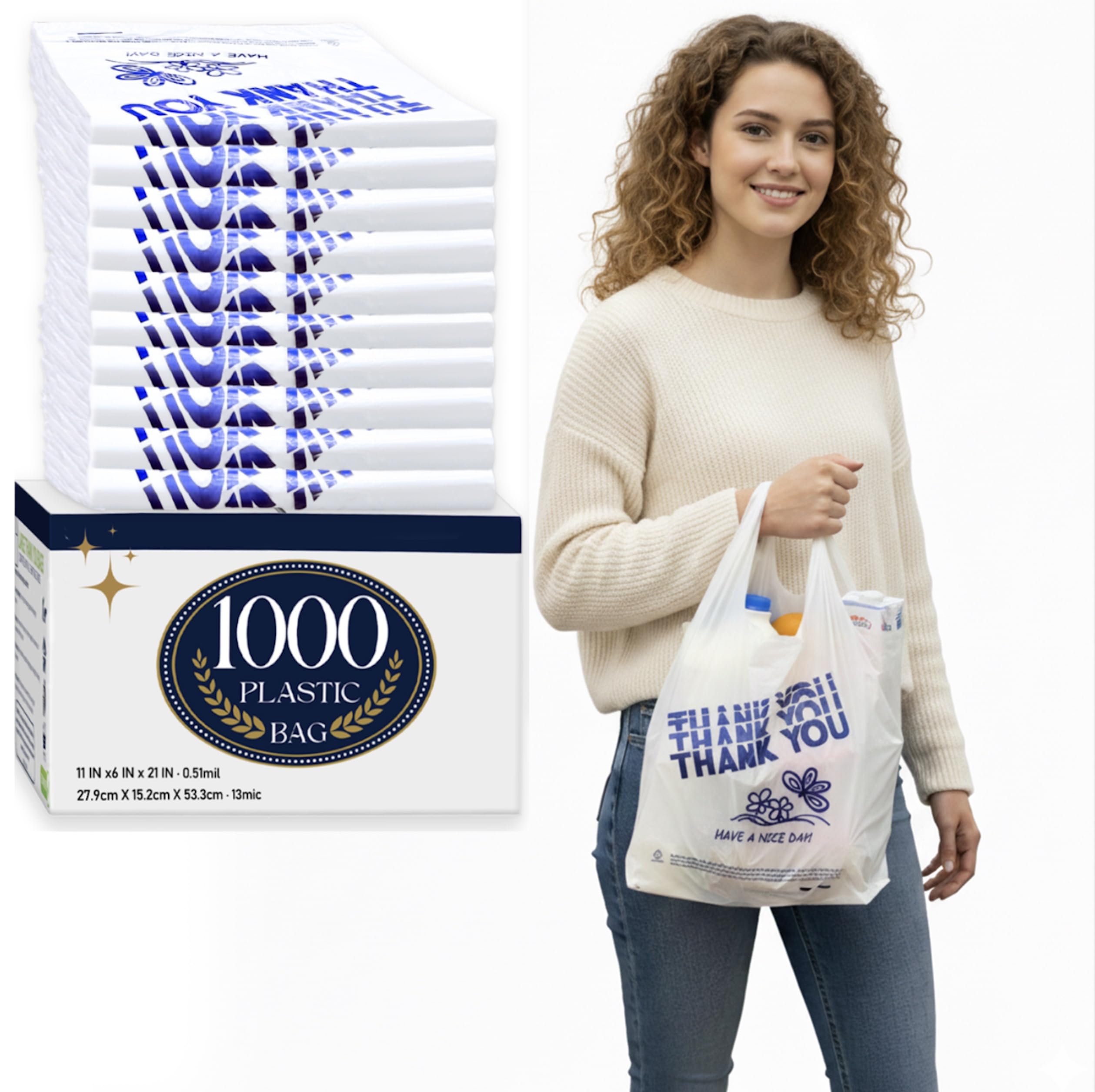 YoYoRain. (1000 Count Thank you bags, Plastic Bags with handle, retail shopping bag, carry bag Merchandise Bags and Disposable Supermarket Bag