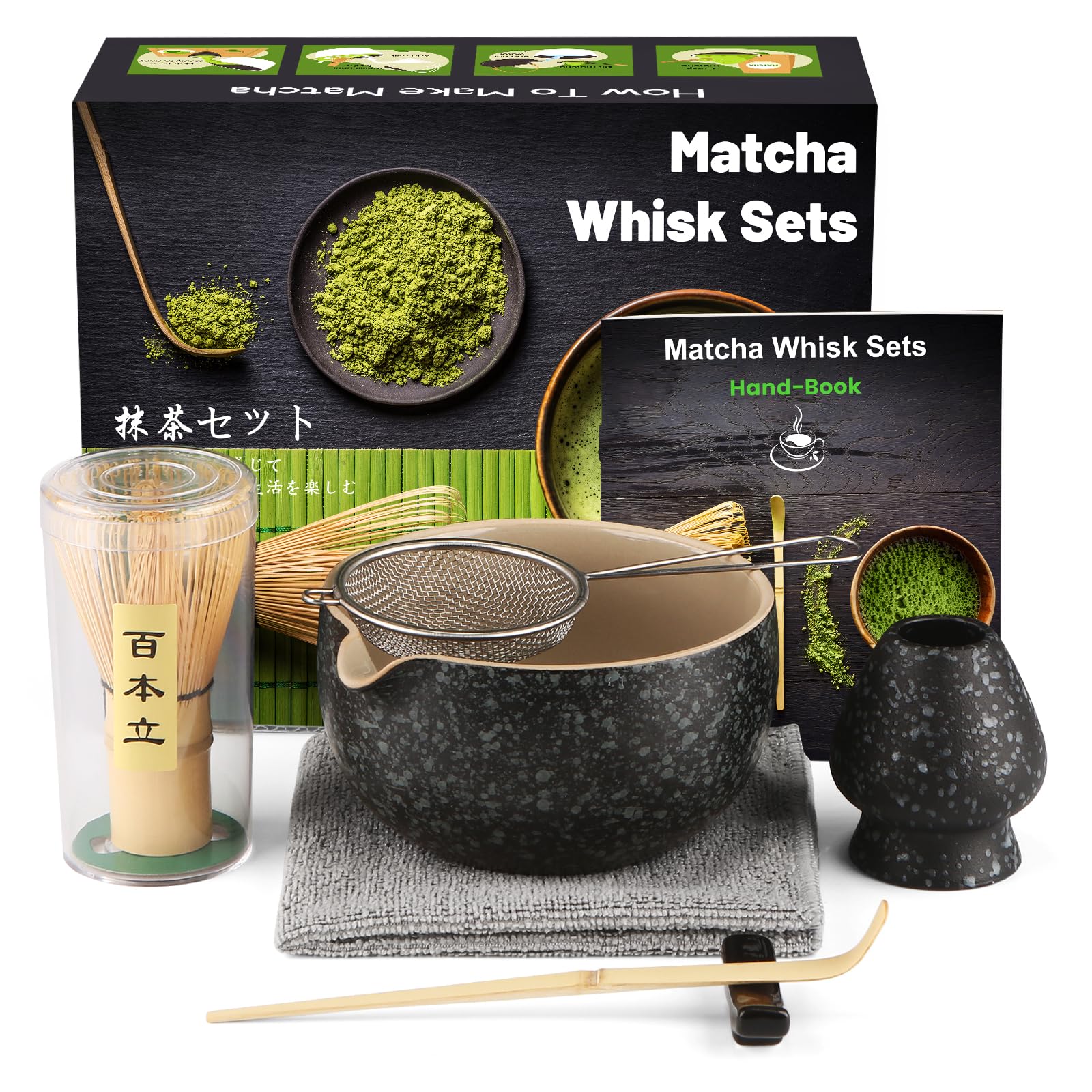 7-częściowy zestaw Matcha, miotła Matcha, zestaw do herbaty z łyżką Matcha, uchwyt do whisky, miotła Matcha, Shovel, trener, akcesoria matcha tradycyjna japońska ceremony herbata najlepszy prezent