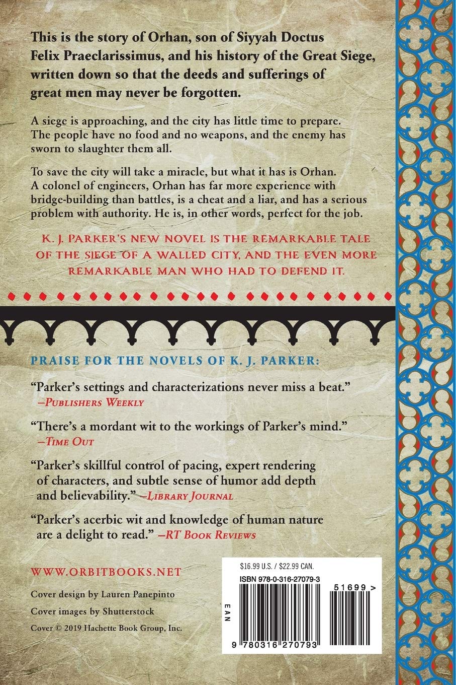Back cover of Sixteen Ways to Defend a Walled City with summary and ISBN