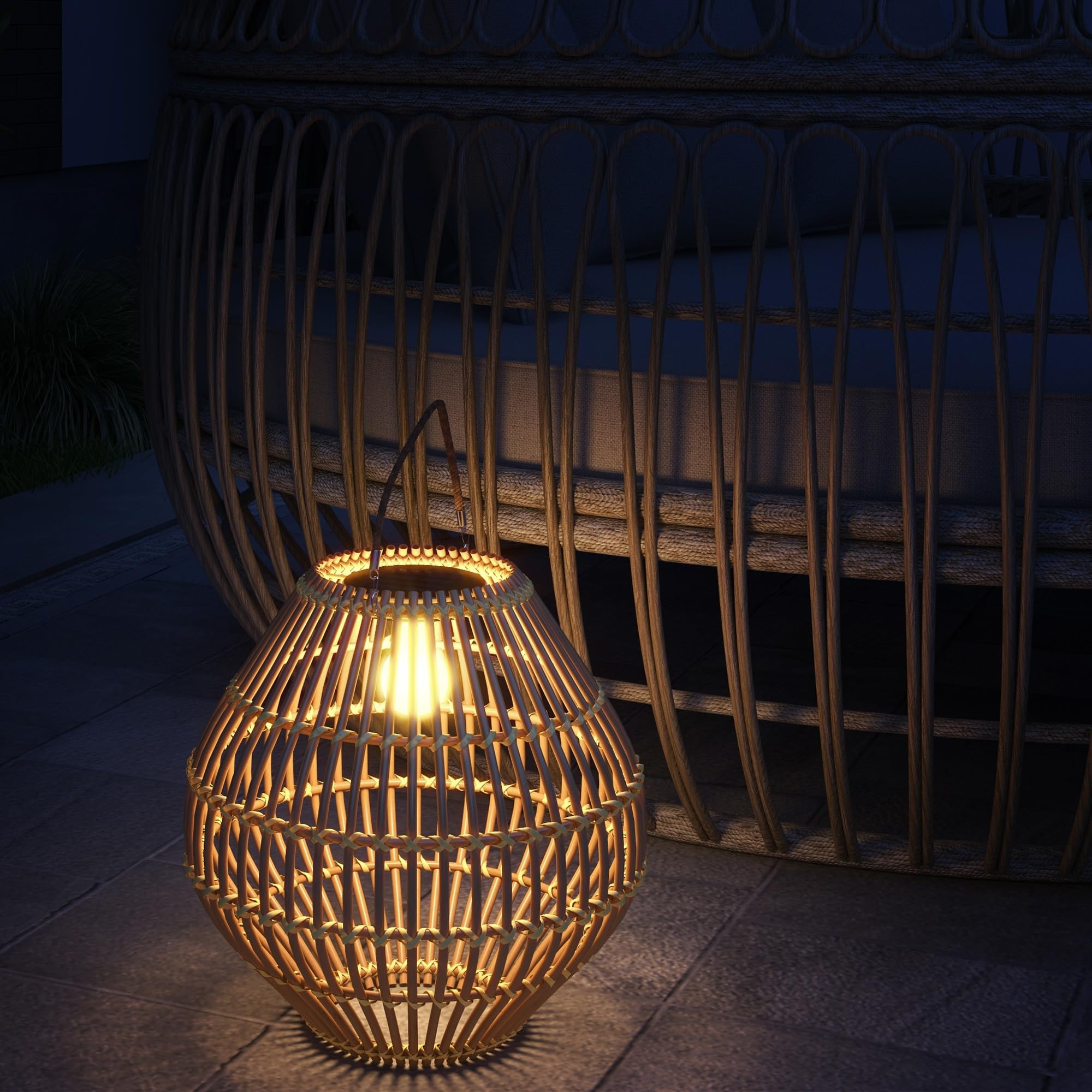 Outsunny Lampada Solare Da Giardino A Luce LED In Rattan Grigio