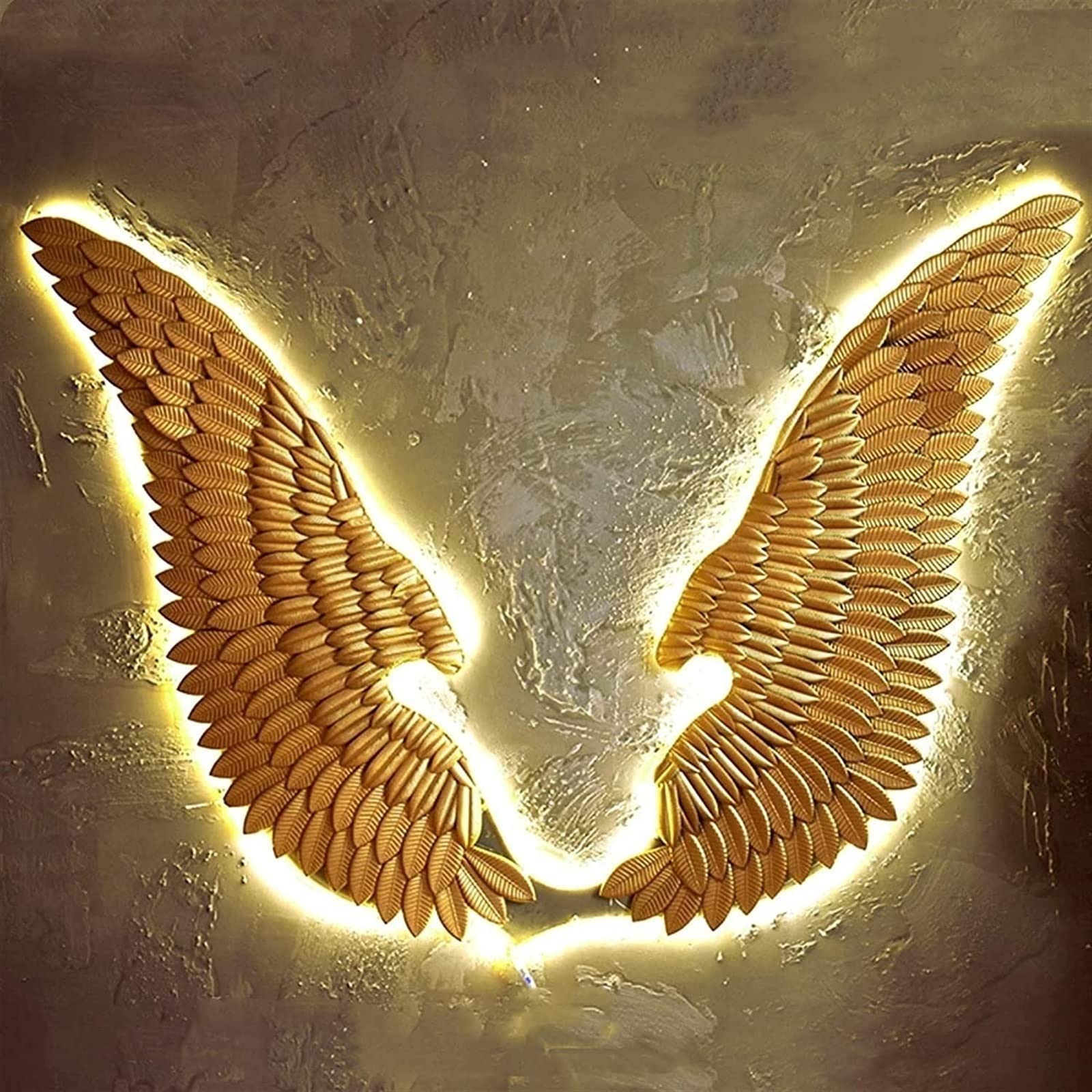 Decoración De Pared De Metal con Alas De Ángel LED, Un Par De Alas De Ángel con Luz Cálida LED, Decoración De Pared Retro 3D, Escultura De Pared Artística (Tamaño : 130CM)