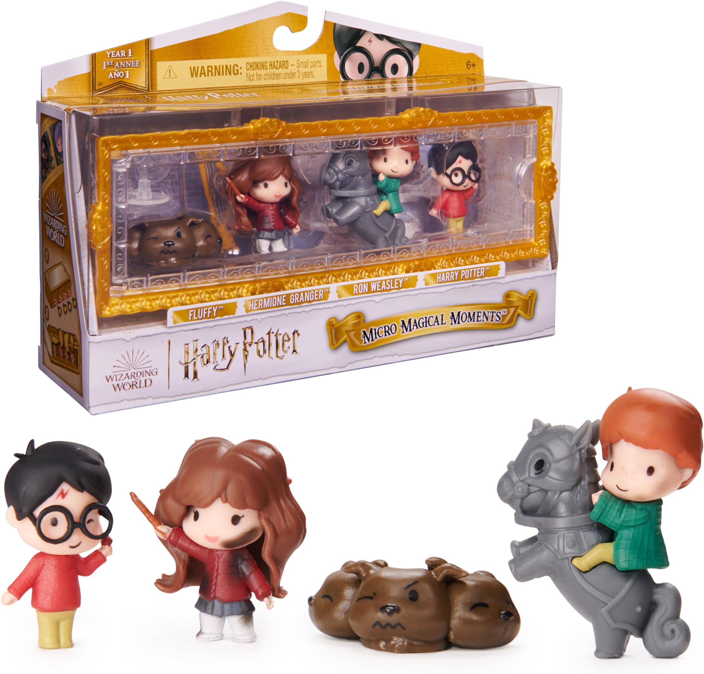 Wizarding World Harry Potter, Micro Magical Moments Scene Gift Set with Exclusive Harry, Hermione, Ron, Fluffy Action Figures & Case, Kids Toys