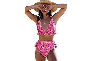 Women High Waisted Swimsuit with Adjustable Neckline Bikini Two Pieces Swimwear