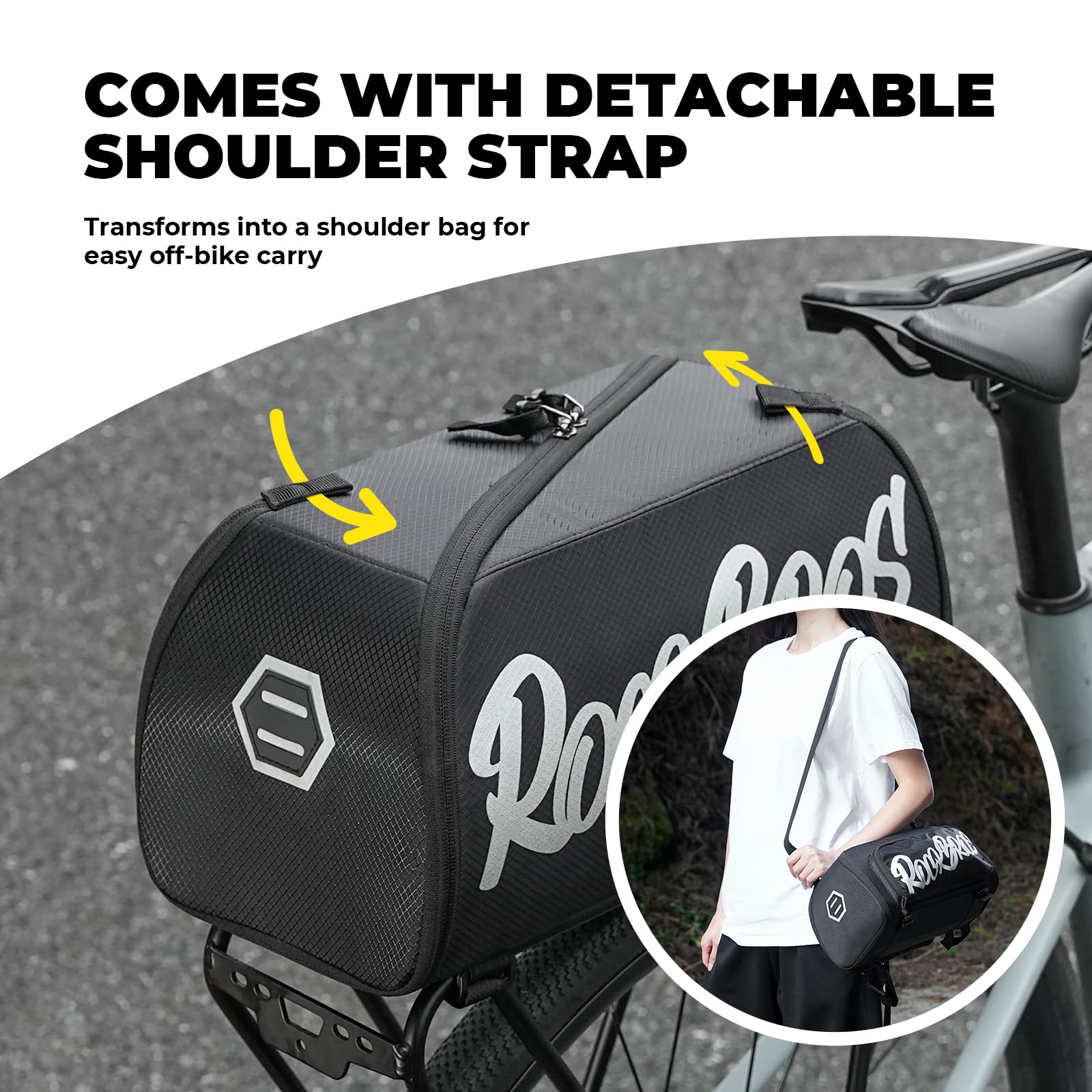 ROCKBROS Fahrrad Gepäckträger Tasche Set – Schnellspanner Gepäckträger 24–29 Zoll aus Aluminium mit Reflektor & 11,6L Gepäckträgertasche Hinten, Abnehmbarer Schultergurt, für Pendeln & Radtouren