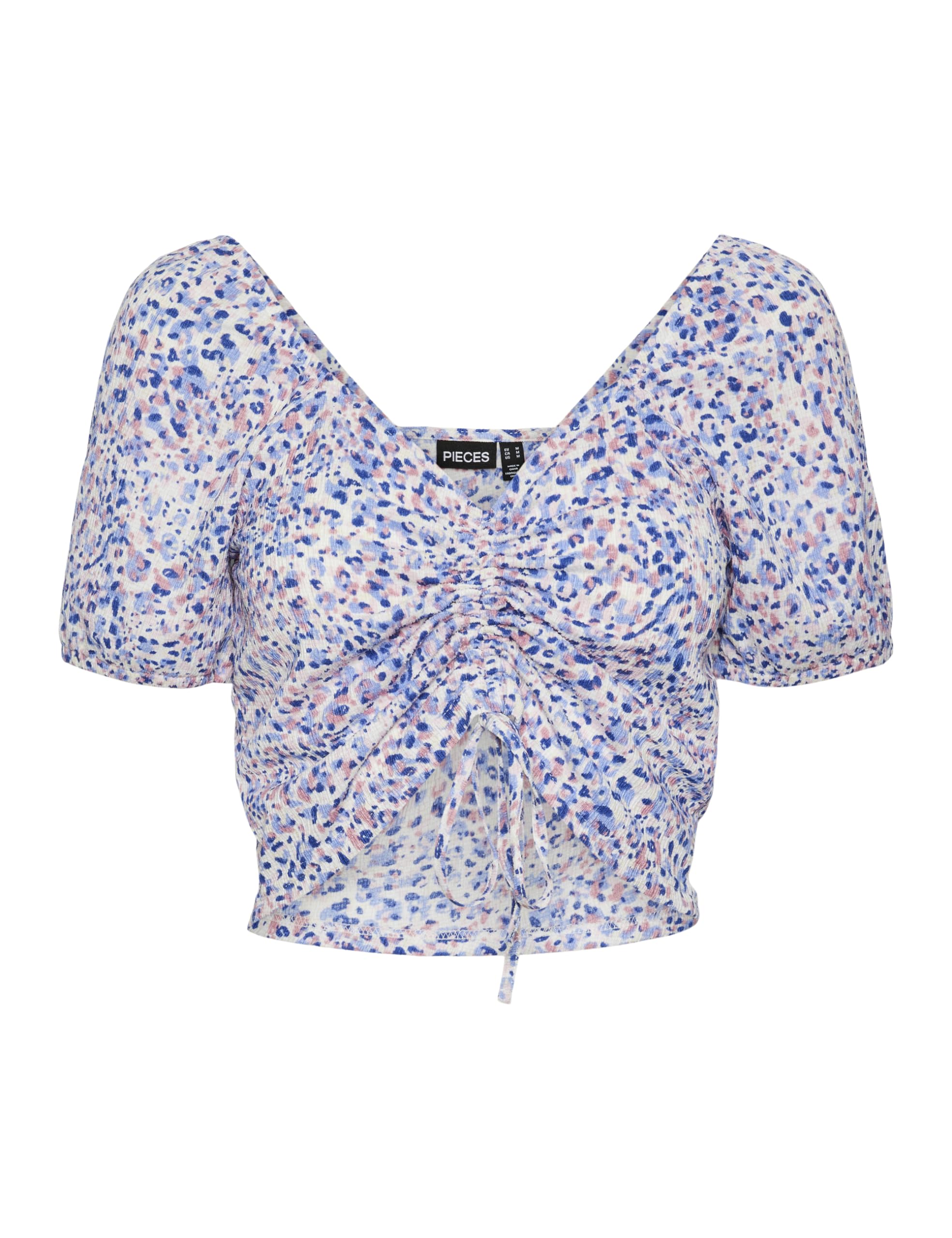 PIECES Women's Pckiciana SS Top BC Short Sleeve Blouse, Hydrangea/AOP:, M