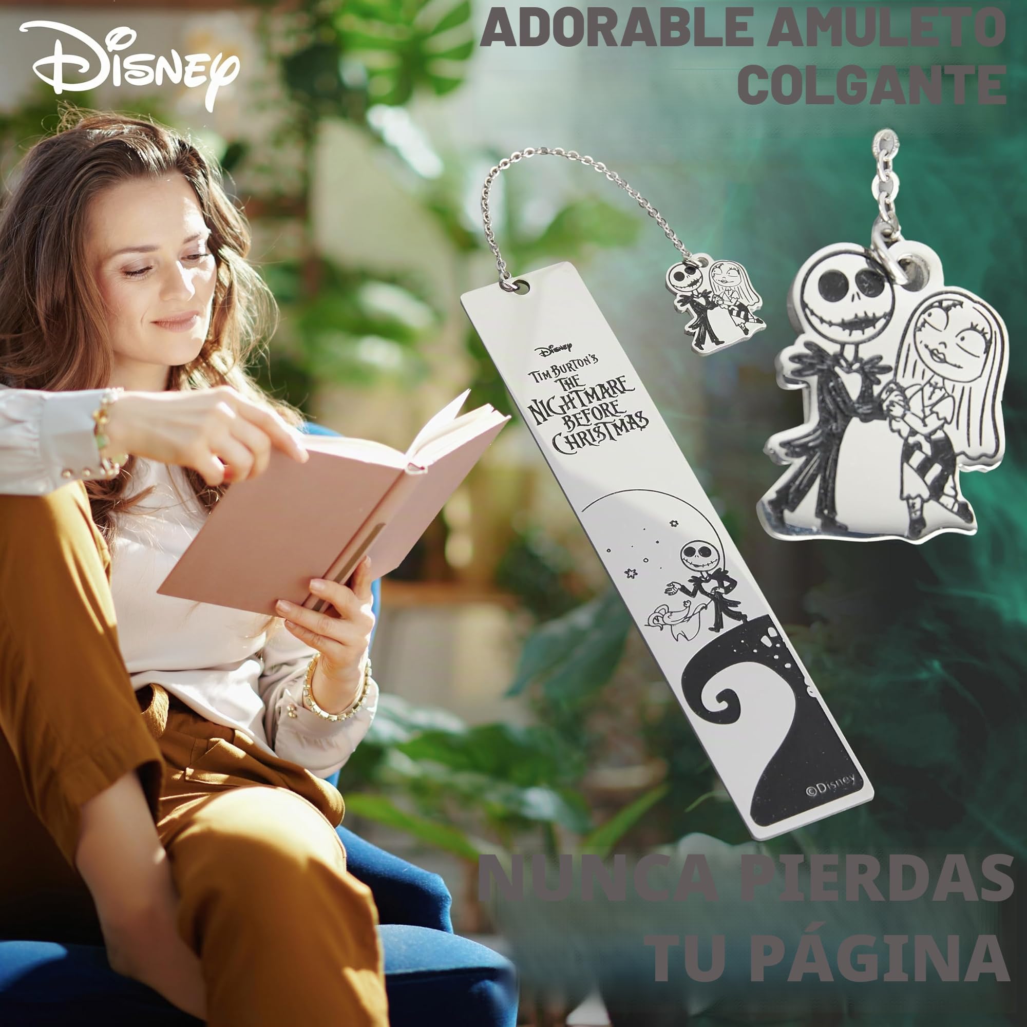 Disney Stitch Marcapaginas Originales de Metal con Colgante Accesorios Lectura para Niños Adolescentes Mujeres Regalos para Lectores Amiga Profesor (Plata Jack Skellington)