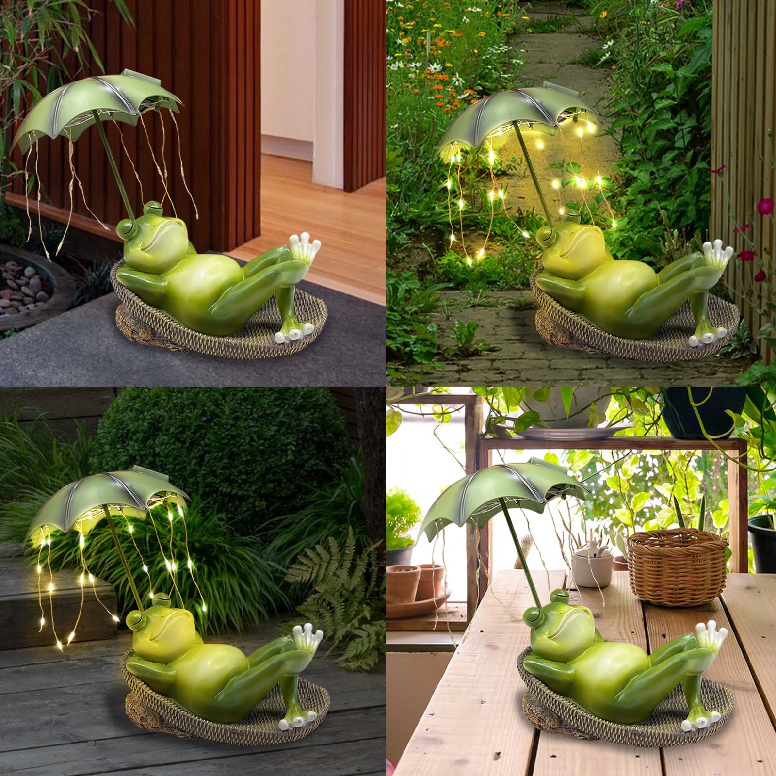lifemet Outdoor Solar Frosch Garten Dekoration - Lustig Frösche EIN Schirm Figurch Garten Statue，IP65 wasserdichte LED Teich/Rasen/Haus/Für Terrasse Ornamente Geschenk für Frauen Mama