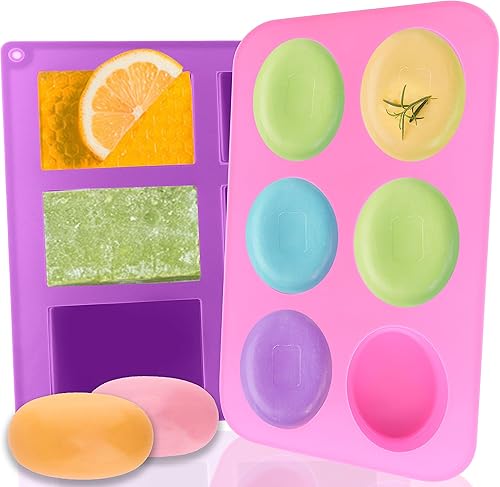 Moldes de silicona para jabón Lerykin, molde de barra de jabón ovalado y rectangular, molde de 6 cavidades para manualidades caseras de jabón,