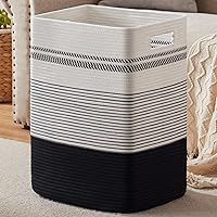 Vista 7 de Cesta de lavandería, cesta de lavandería alta grande de cuerda tejida con asas, 22" X 17" X 13", cesta de almacenamiento decorativa para ropa
