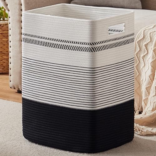 SIXDOVE Cesta de lavandería grande de cuerda tejida con asas, 22 x 17 x 13 pulgadas, cesta de almacenamiento decorativa para ropa y mantas en sala