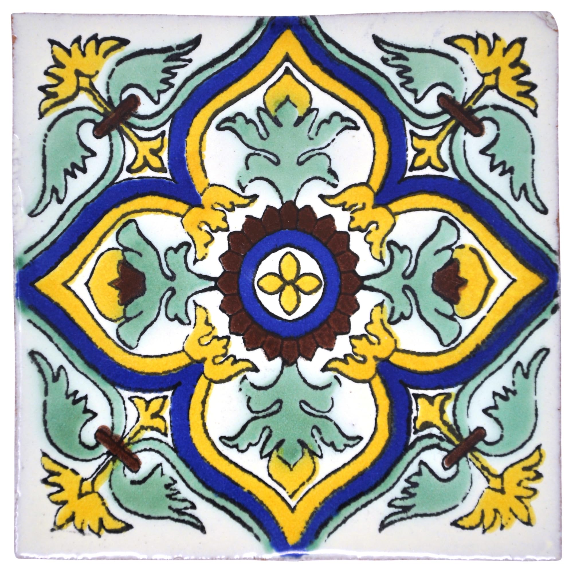 Tumia LAC Handmade Mexican Talavera Tile - Authentic Style Yago Ceramic Tiles for Crafts, Backsplashes and Home Improvement - 25 Pack