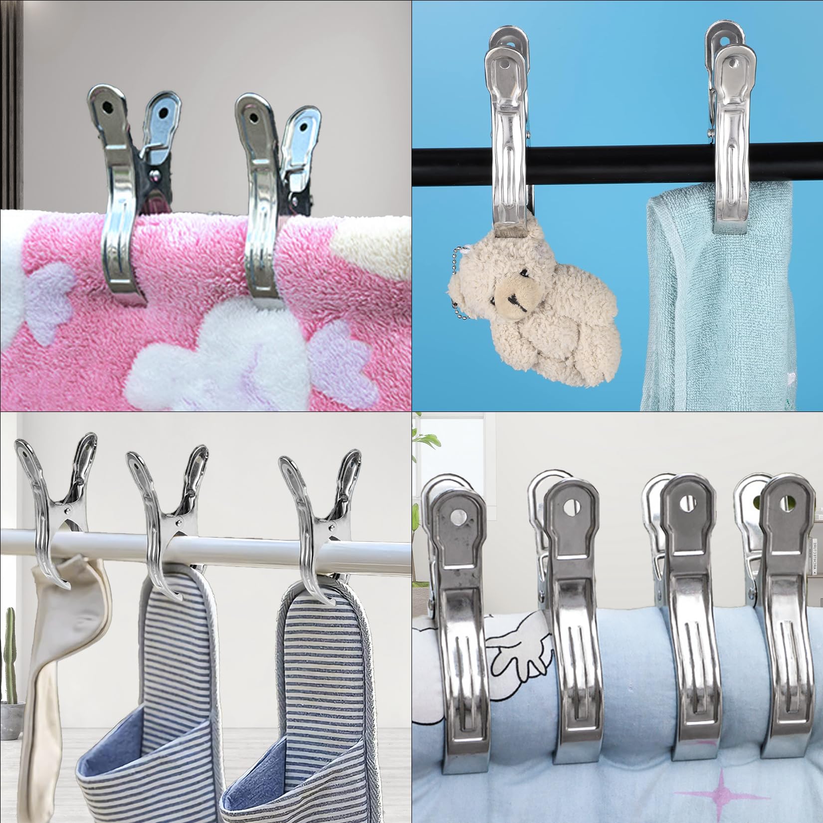 20 PcsPinzas Toalla Playa Tumbona, Pinzas Grandes para Sujetar, Pinzas para Toallas de Playa de Acero Inoxidable, Pinza para Edredón de Acero INOX Multiusos para Edredones Secado de Ropas