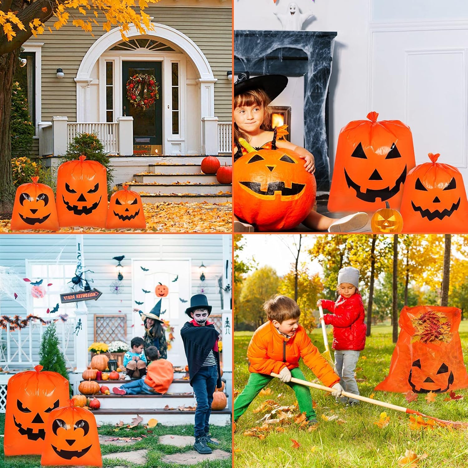Halloween Lawn Leaf Bags - 6 PC Pumpkin, Mummy & Black Cat Decorations For Yard & Party