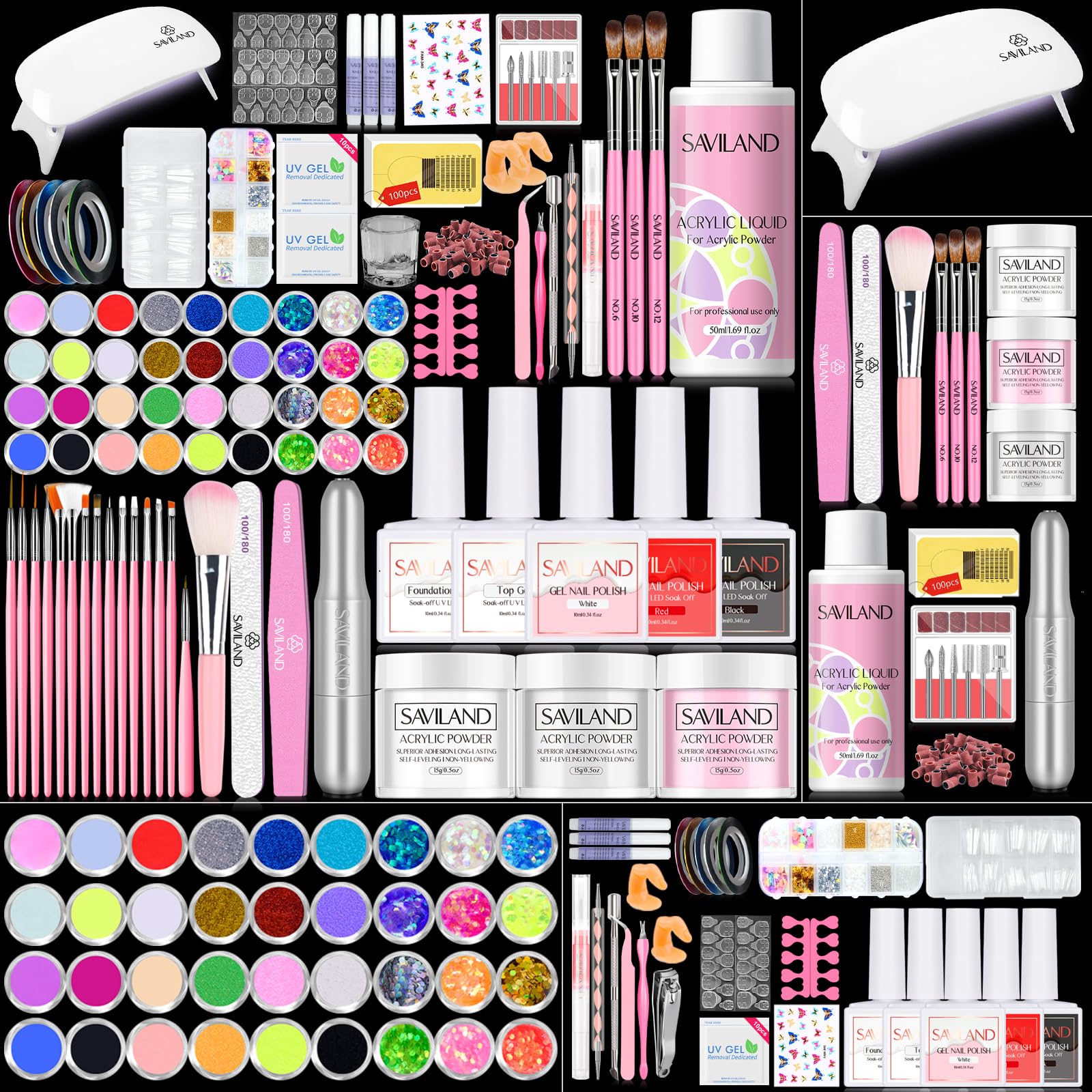 SAVILAND Acryl Nagelset Nagelstudio Set mit Nagelfräser und