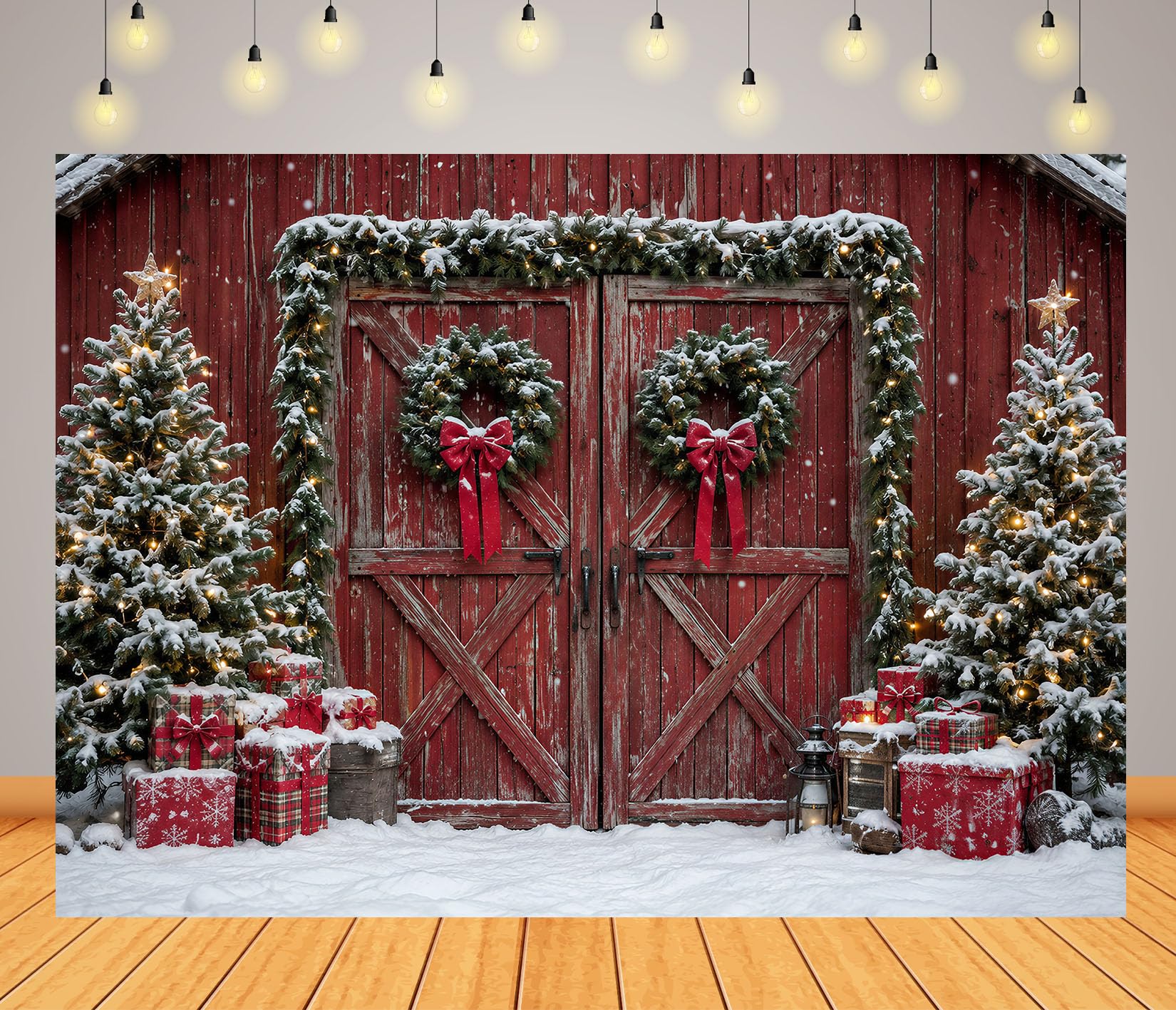 10x6.5FT Porta Granaio Rossa Ghirlanda Sfondo Fotografico
