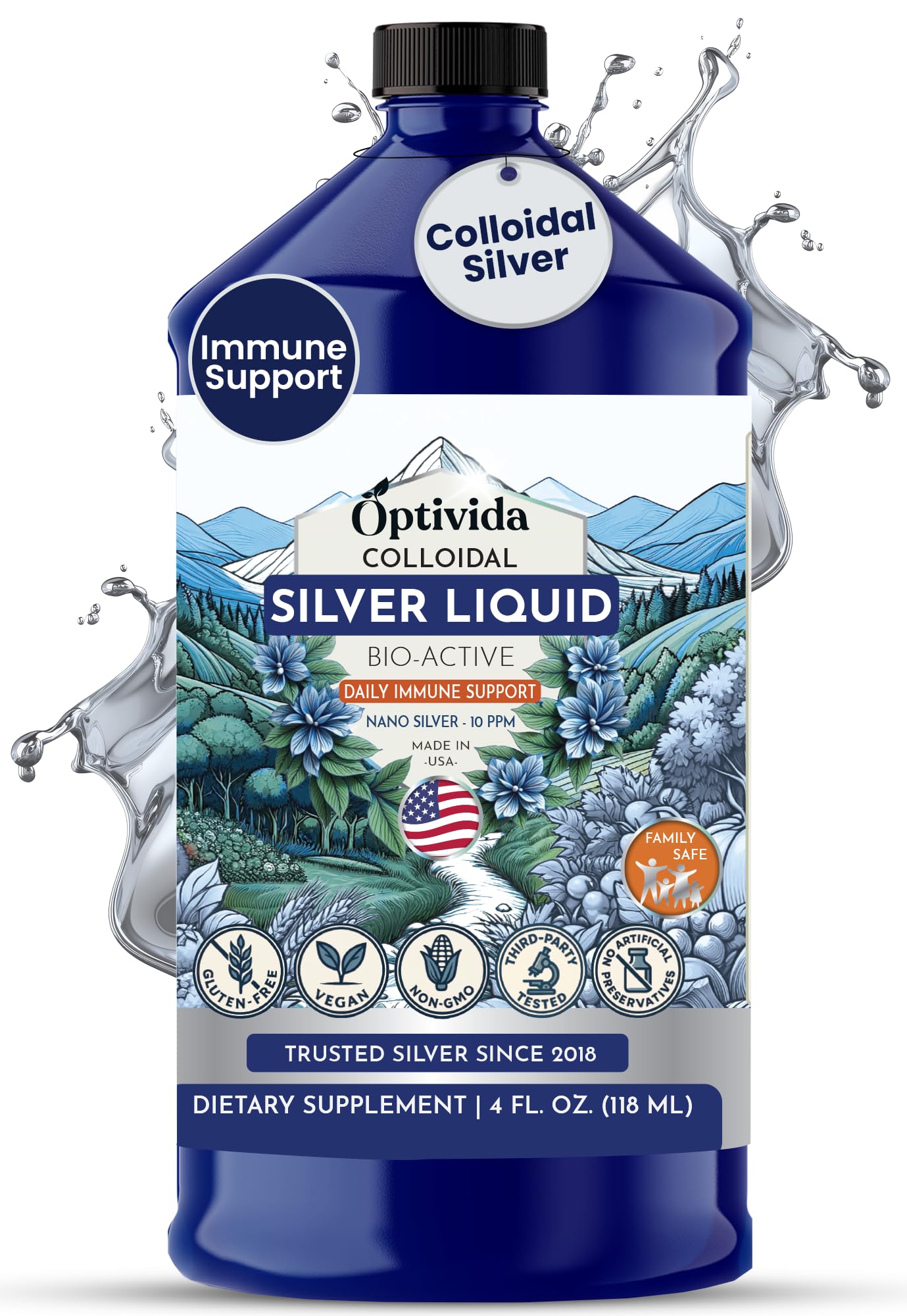 Colloidal Silver Liquid 10 PPM, Nano Silver Hydrosol Liquid Water - 32 oz 32 Fl Oz (Pack of 1)